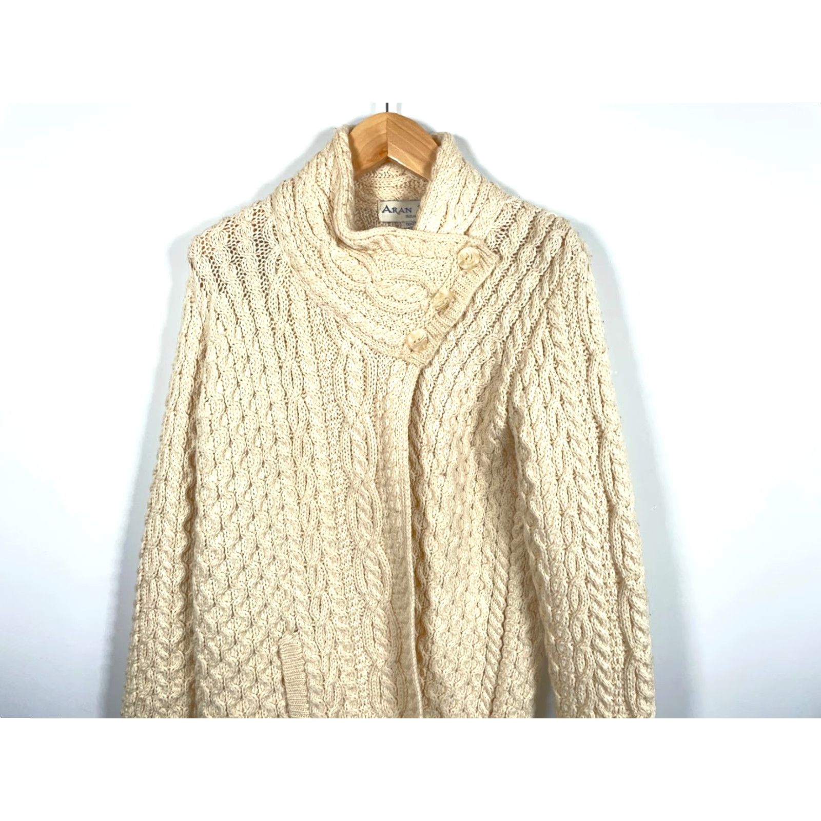Vintage VINTAGE Aran Mor Cardigan Sweater Women's Large Ivory Natural Wool Heavyweight 90s Ireland Size L / US 10 / IT 46 - 4 Thumbnail