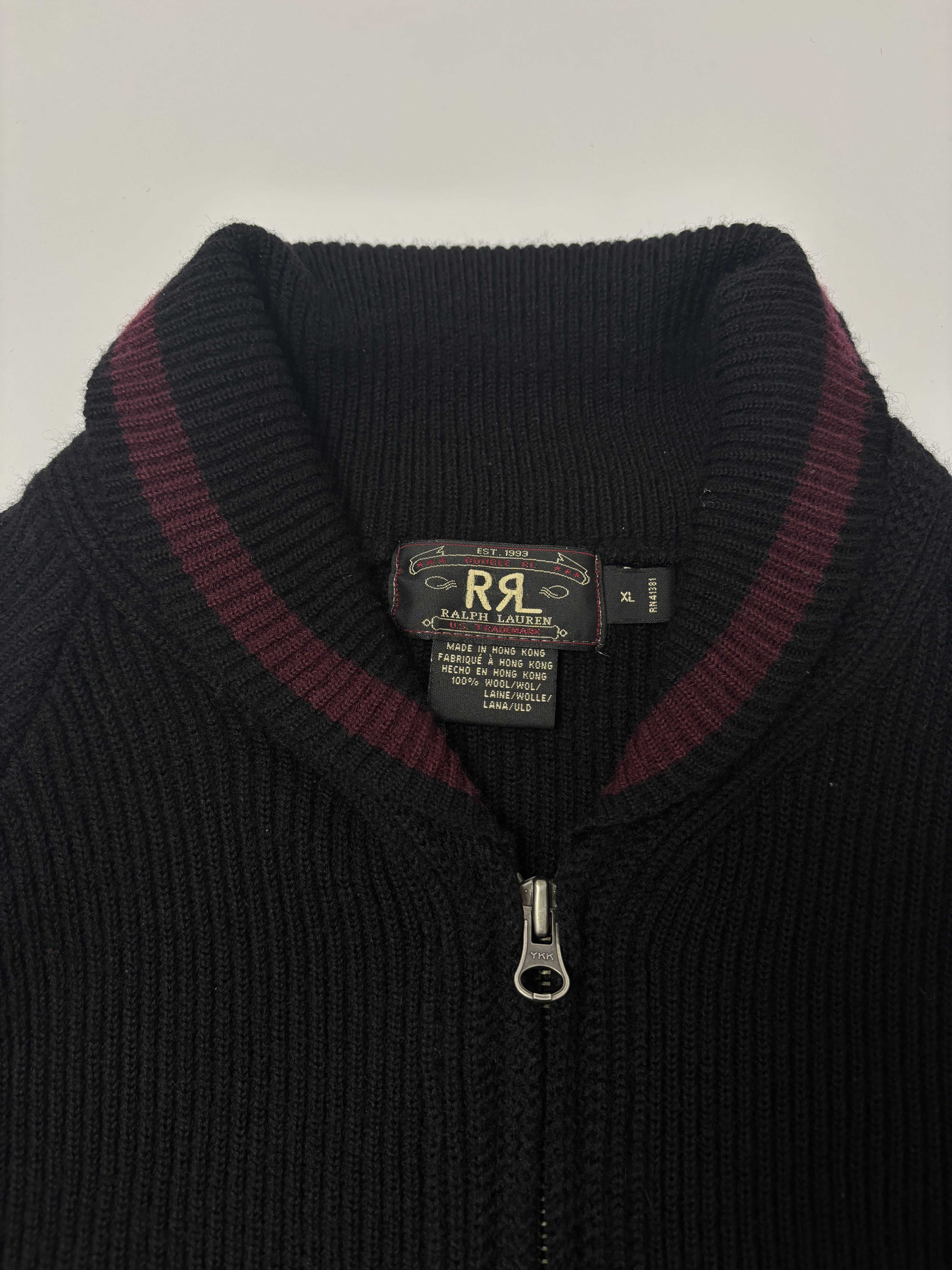 RRL Ralph Lauren RRL Vintage Wool Zip Cardigan Black Red Stripe XL Size US XL / EU 56 / 4 - 3 Thumbnail