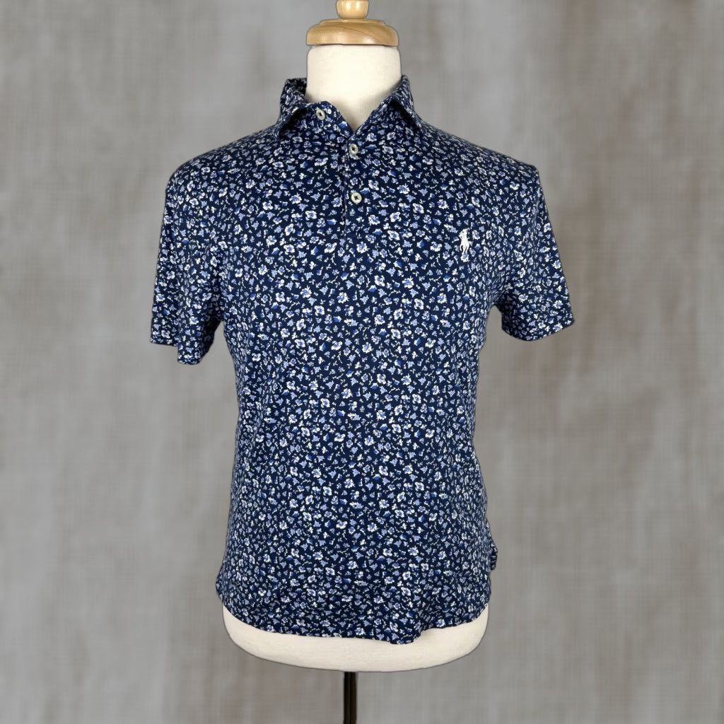 Polo Ralph Lauren Polo Ralph Lauren Polo Shirt Men Small P Floral Print Slim Cotton Short Sleeve Navy Blue Embroidered Pony Logo Casual Classic Fit Size US S / EU 44-46 / 1 - 1 Thumbnail