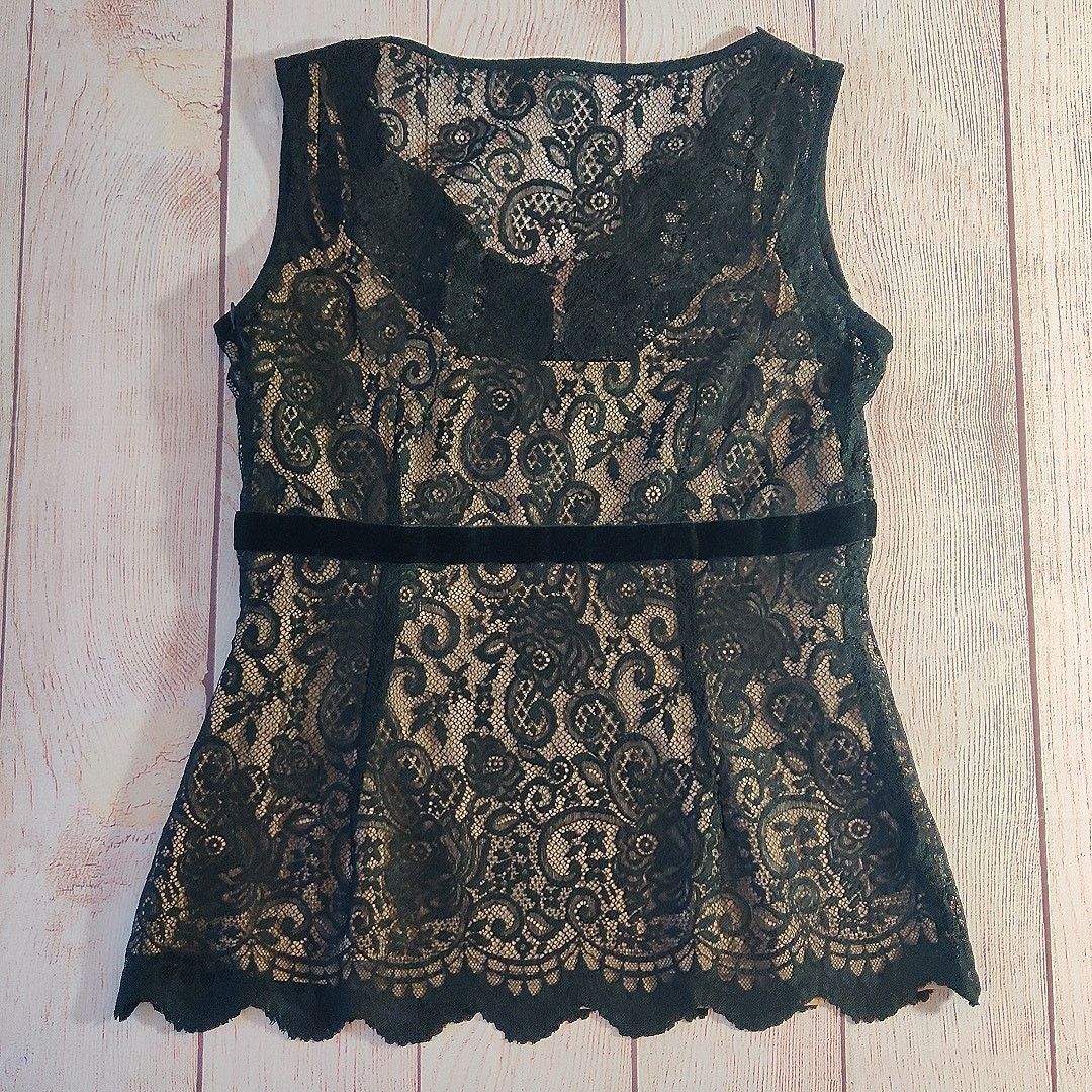 Loft lace overlay sleeveless scallop hem top sz 2 Size XS / US 0-2 / IT 36-38 - 2 Thumbnail