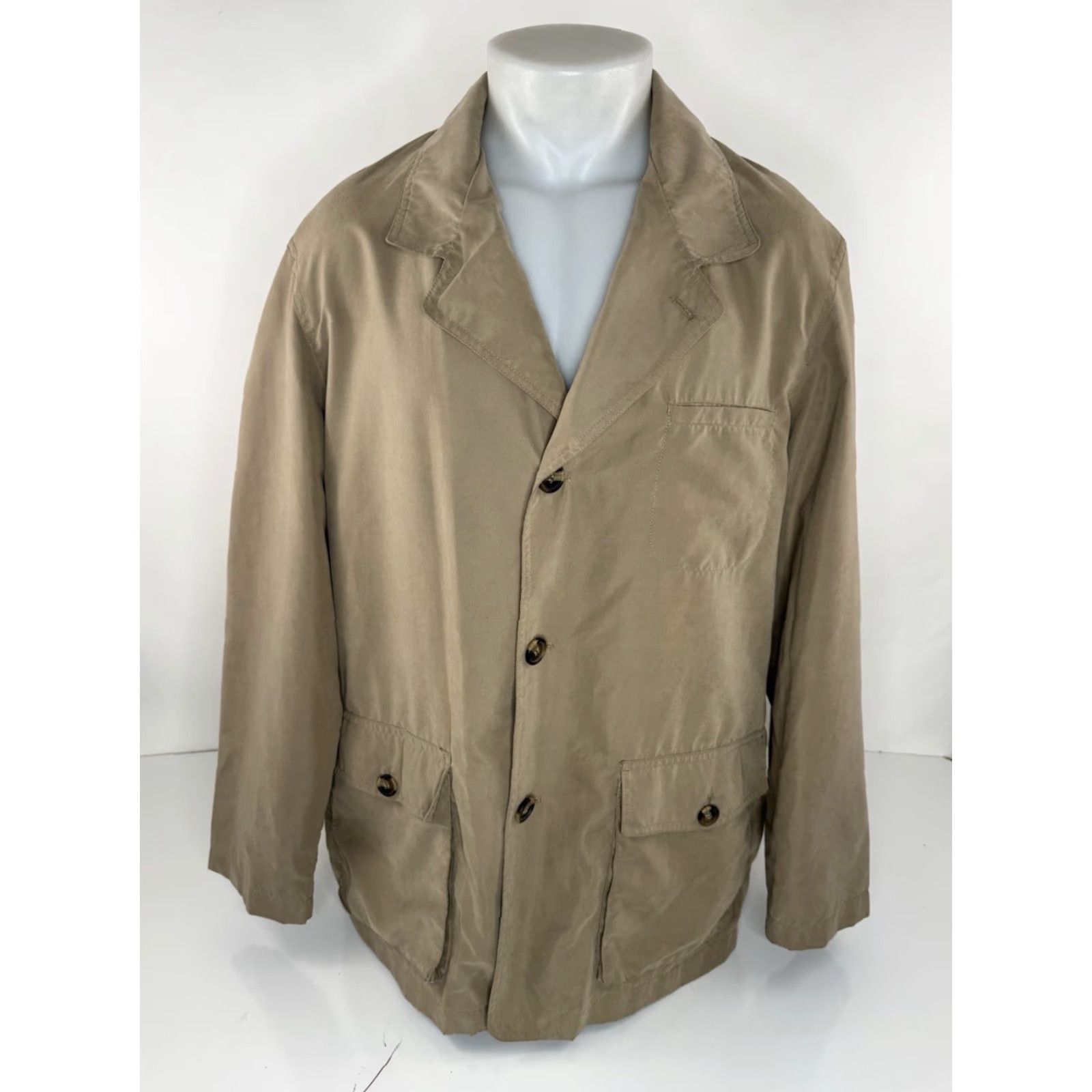 Vintage TRAVELSMITH Blazer Jacket Men's L Tan Four-Button Safari Lightweight Unstructured Blazer Jacket Size 42R - 2 Thumbnail