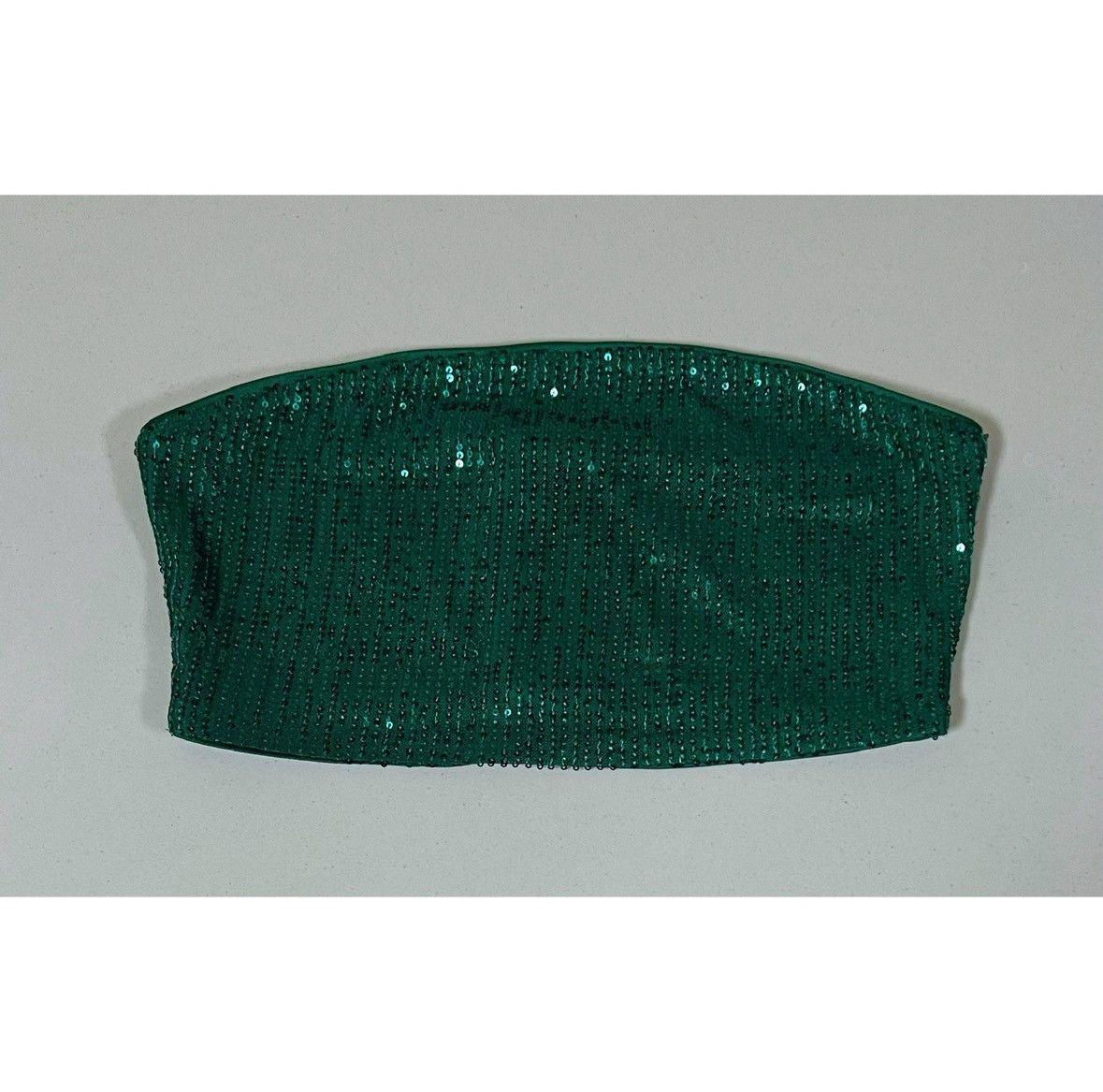 Vintage Dark Green Emerald Sequin Tube Top Shirt Blouse Size M ✨ Size M / US 6-8 / IT 42-44 - 2 Thumbnail
