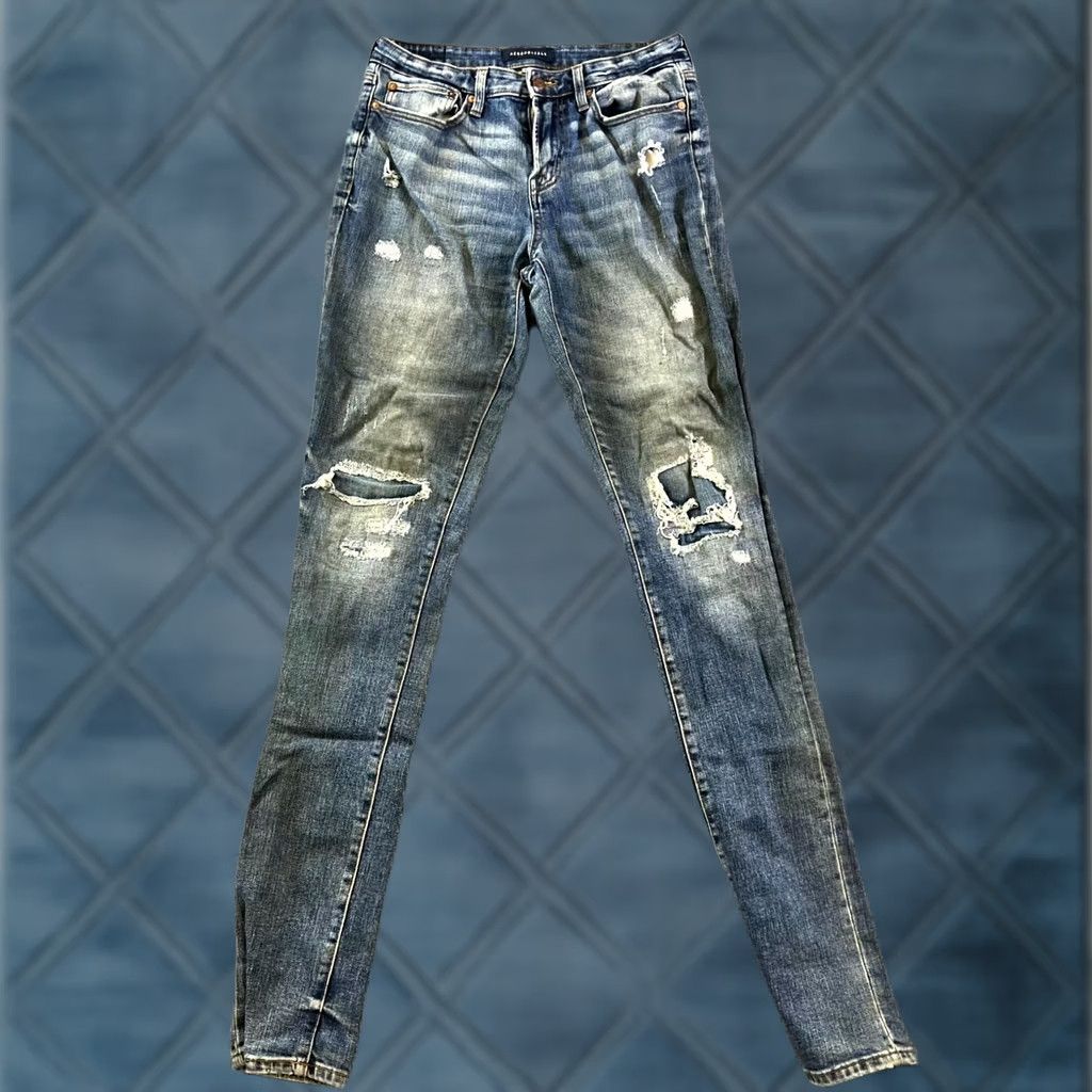 Vintage Aeropostale Jeans Women 32/34 Blue Denim Distressed Ultra Skinny Zip Fly Jeans Size US 32 / EU 48 - 1 Thumbnail