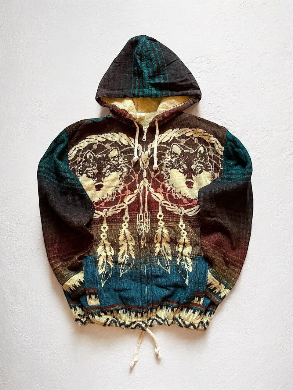 Vintage VINTAGE WOOL ZIP HOODIE WOLFES INDIANS REDHEAD Y2K Size US M / EU 48-50 / 2 - 1 Thumbnail