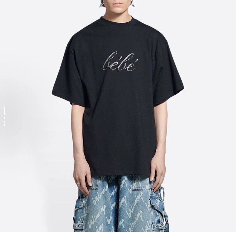Balenciaga Balenciaga Black Crystal Letter Short Sleeve Size US S / EU 44-46 / 1 - 6 Thumbnail