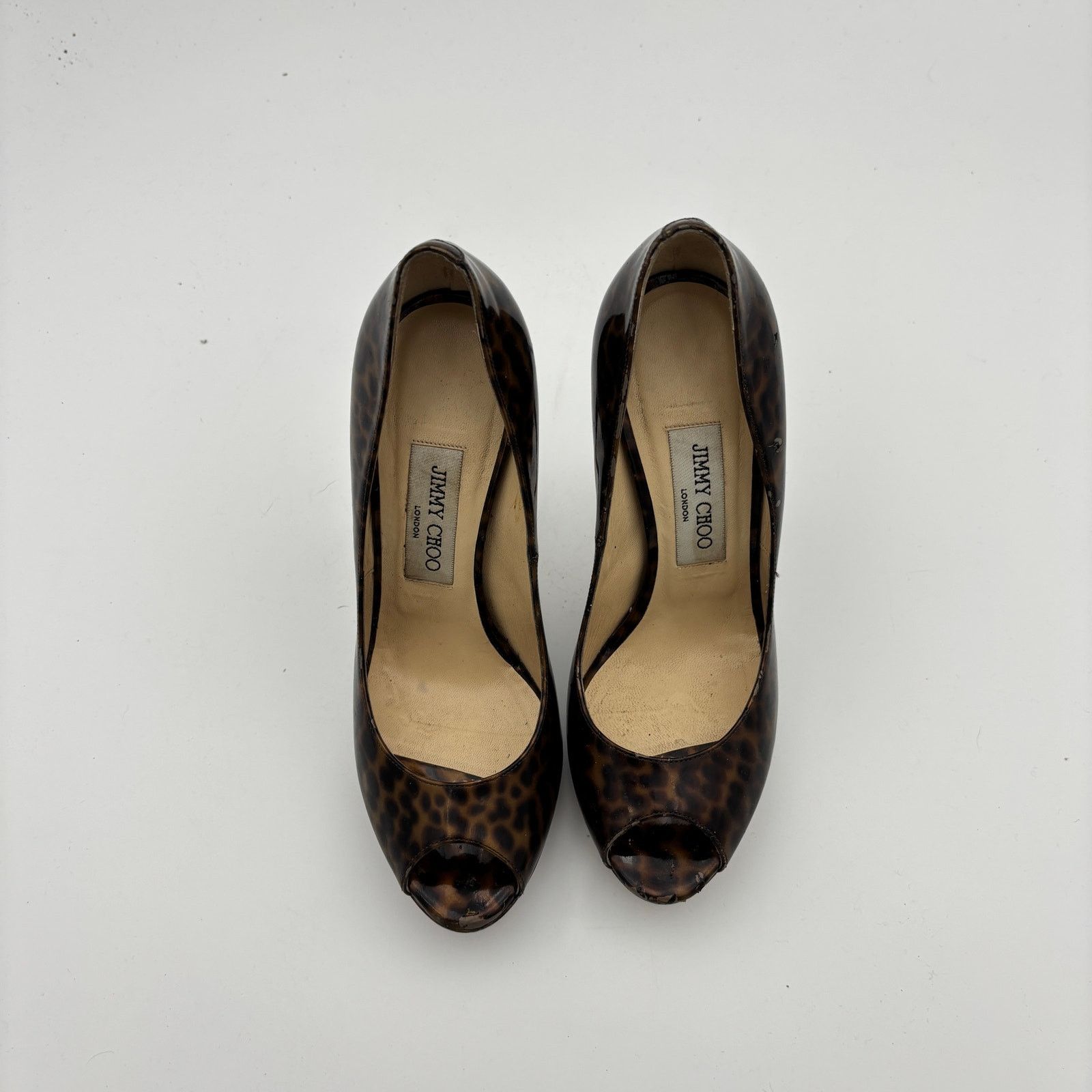 Jimmy Choo Jimmy Choo Cheetah Print Patent Leather Peep Toe Pumps 37.5 Size US 7.5 / IT 37.5 - 6 Thumbnail