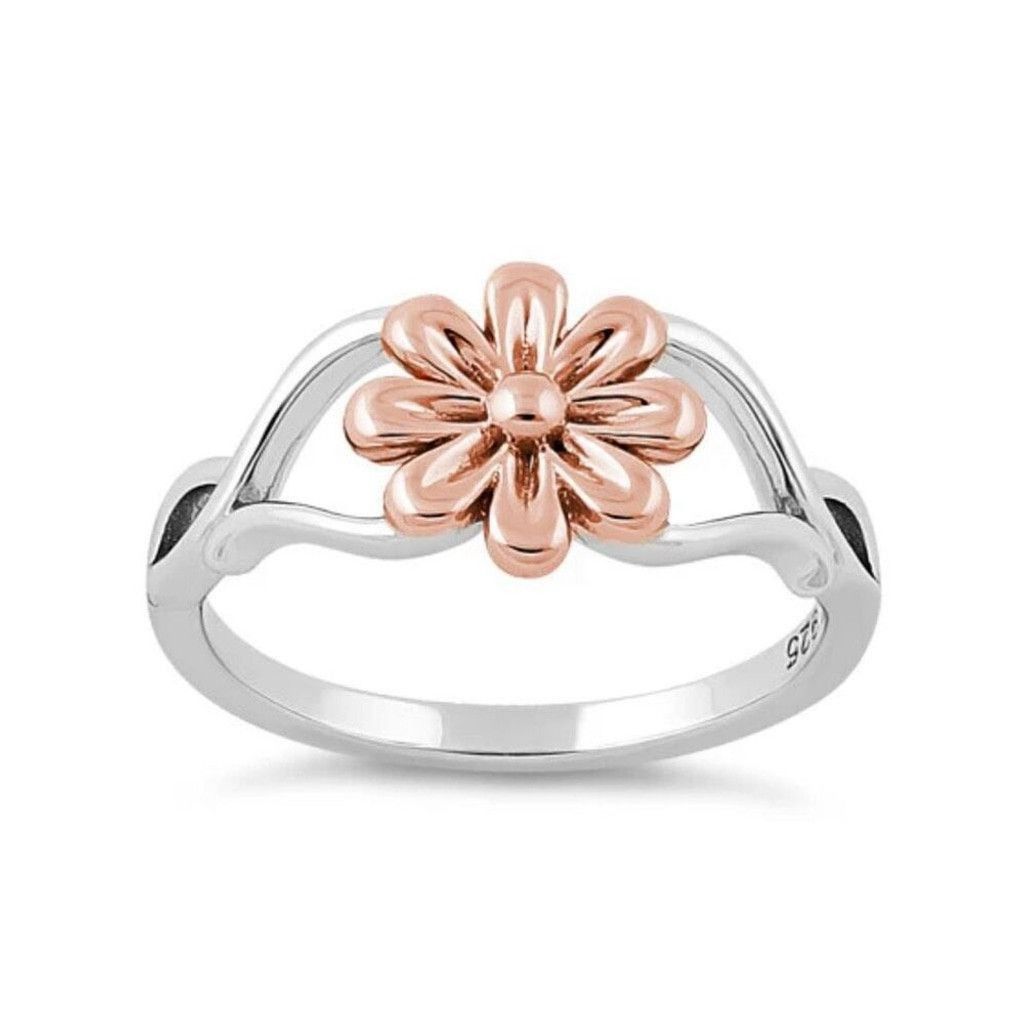 Other Sterling Silver Rose Gold Two Tone Daisy Flower Ring Size 4 Size ONE SIZE - 2 Thumbnail