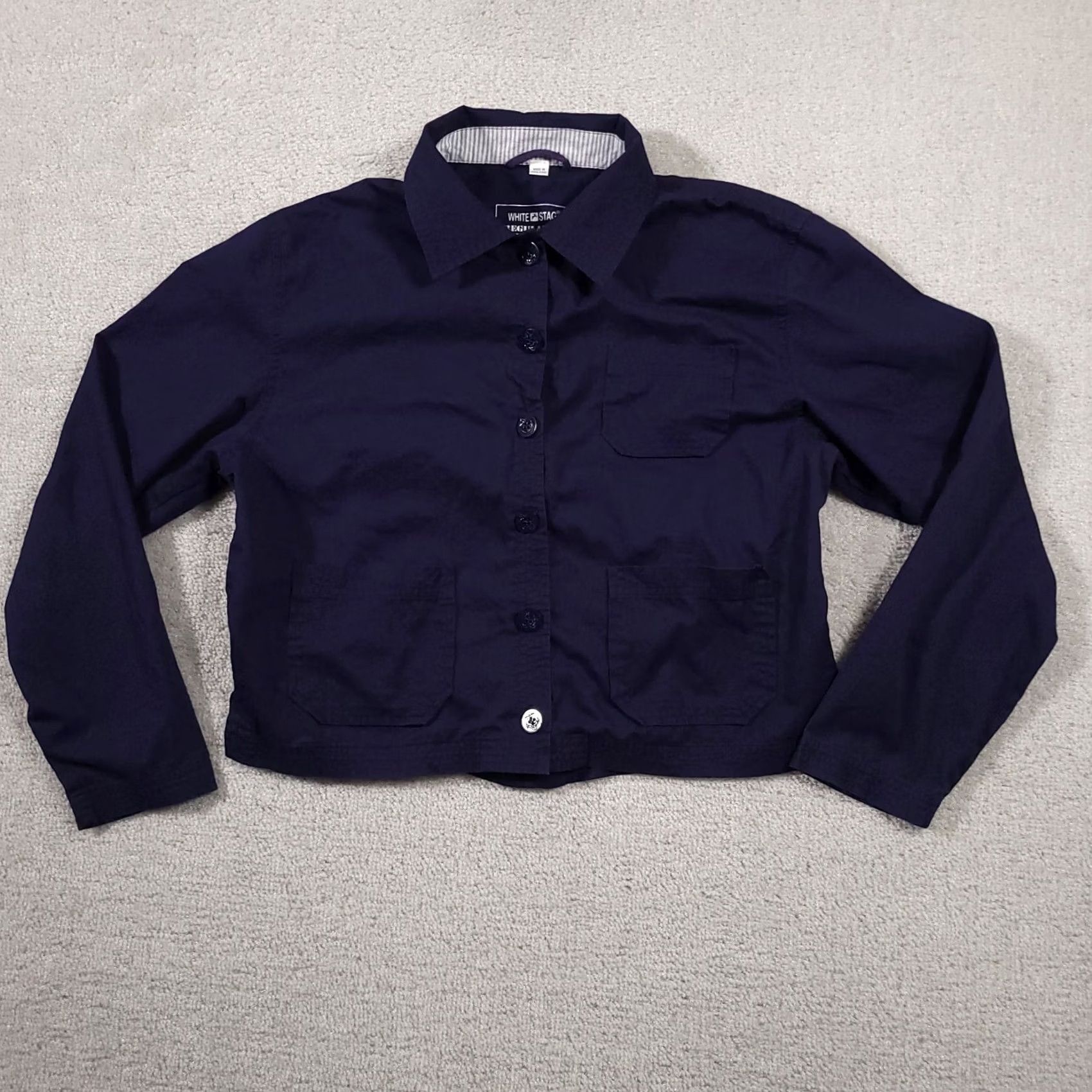 Vintage White Stag Regulation Peacoat Women's Small Navy Blue Crop Pockets Button Front Coat Size S / US 4 / IT 40 - 2 Thumbnail