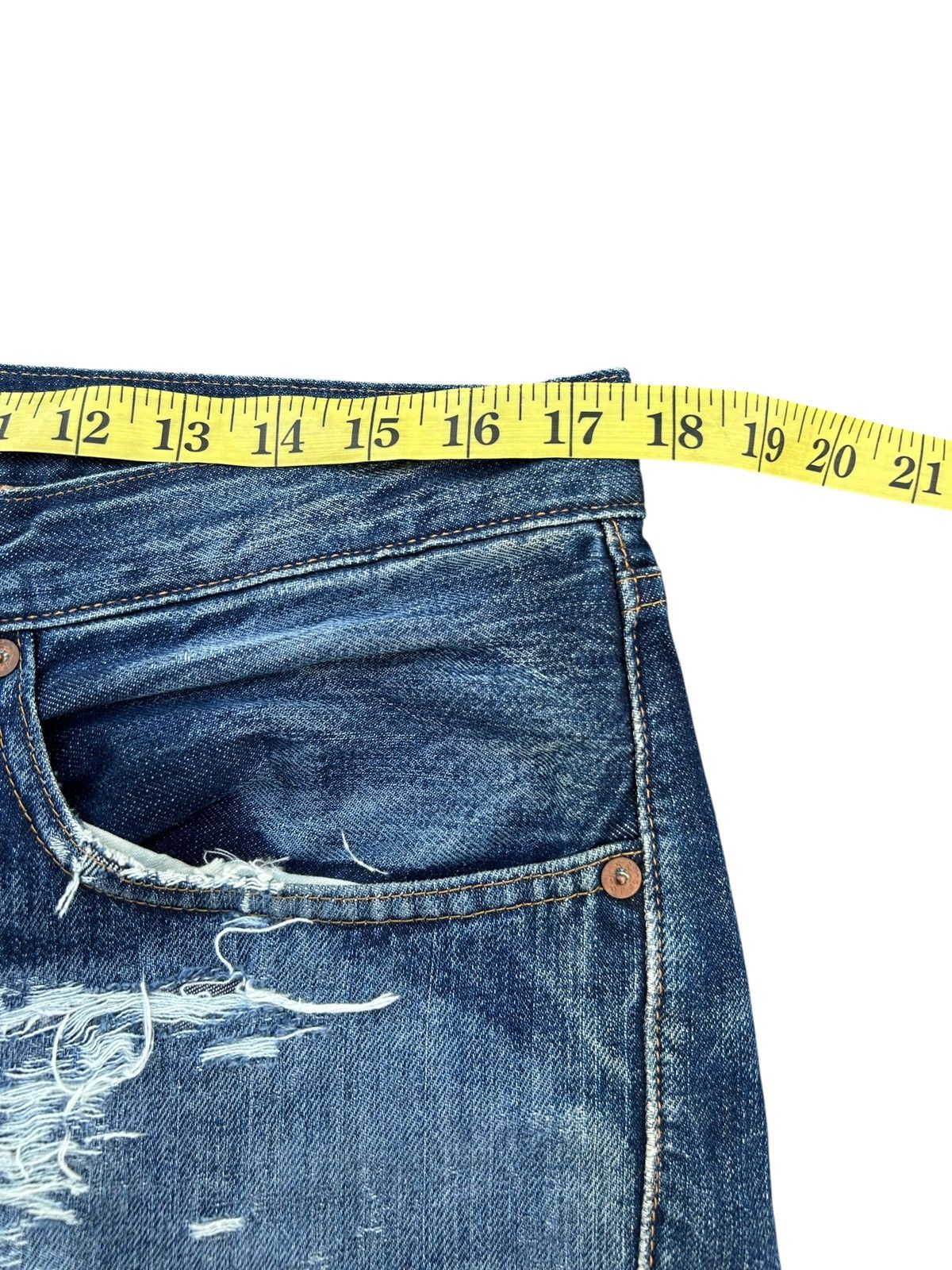 Kapital Thrashed Levis 501XX Big E Selvedge Distressed Denim Jeans Size US 35 - 19 Thumbnail