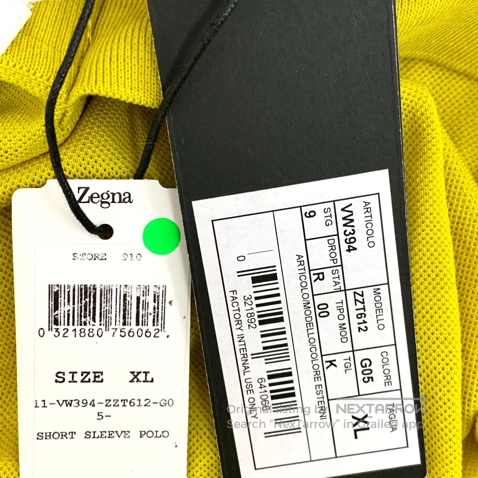Ermenegildo Zegna Zegna Yellow Logo Patch Wool Collar Short Sleeve T-Shirt| Size US XL / EU 56 / 4 - 9 Thumbnail