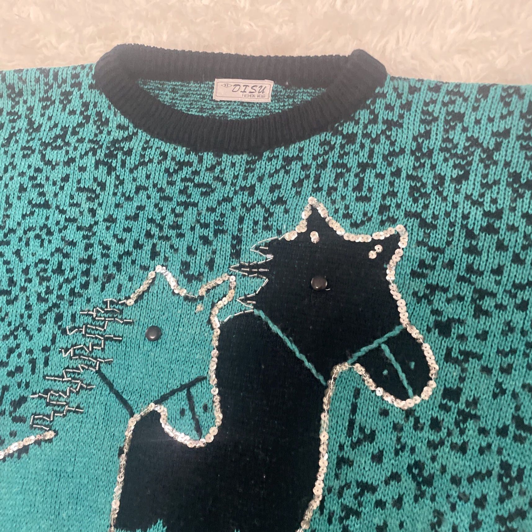 Vintage VINTAGE DISU Fashion Wear HORSES Beaded Knit Sweater Men S Acrylic Teal Black Size US S / EU 44-46 / 1 - 6 Thumbnail