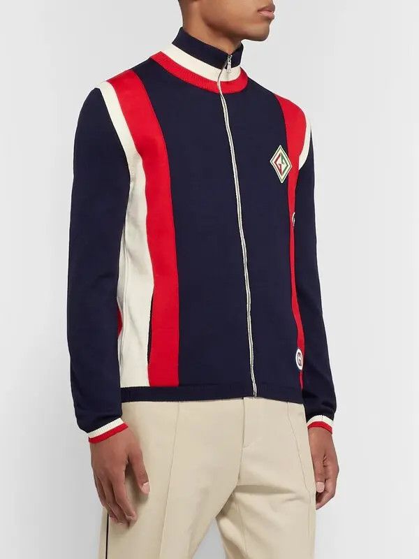 Gucci Gucci GG Logo-appliquéd Striped Wool Zip-up Sweater Size US M / EU 48-50 / 2 - 2 Thumbnail