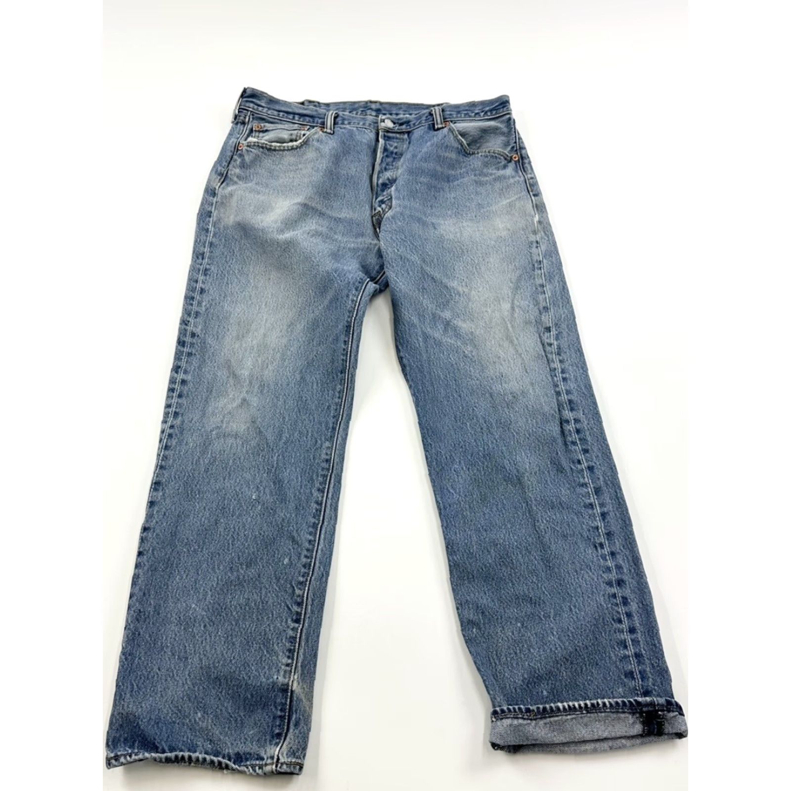 Levi's VINTAGE Levi’s 501 Jeans Mens 35 x 29 Blue Regular Denim Cotton Straight 35 Inseam USA Grunge Bohemian Festival Hipster City 90s Mens Size US 35 - 2 Thumbnail