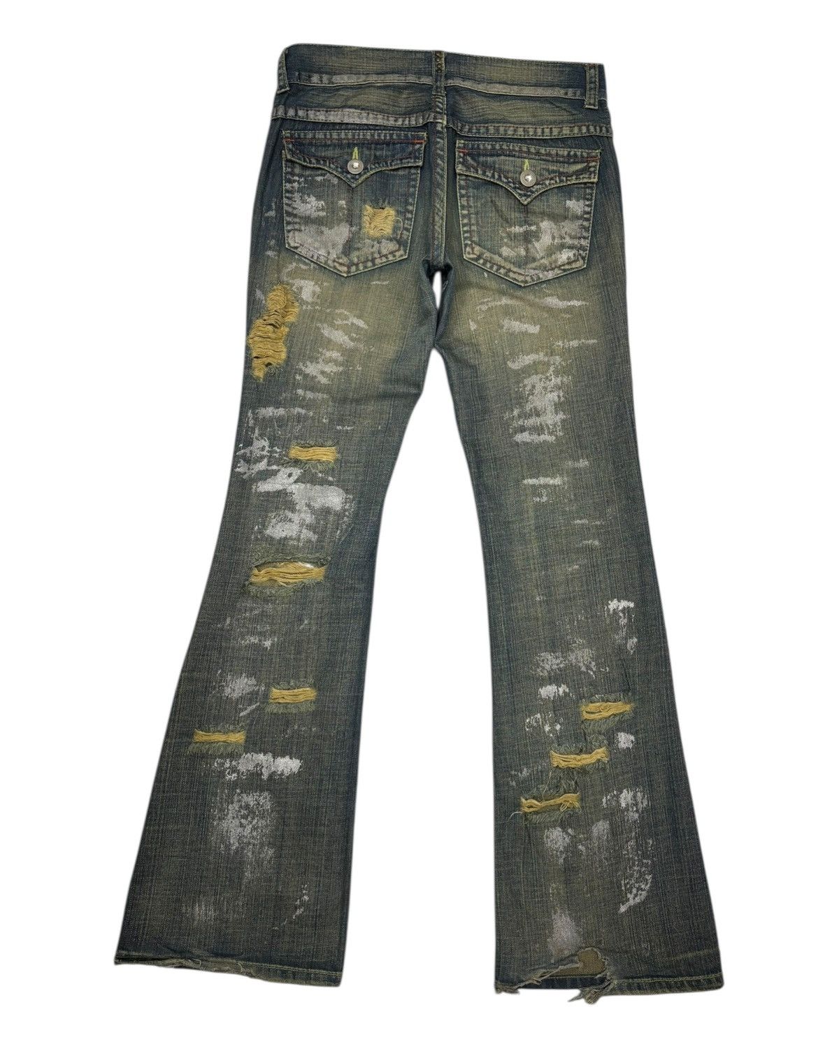 14th Addiction × If Six Was Nine × KMRii FLARE RUSTY RIPPED THRASHED AGATE LABEL MUD WASH DENIM JEANS Size US 32 / EU 48 - 8 Thumbnail