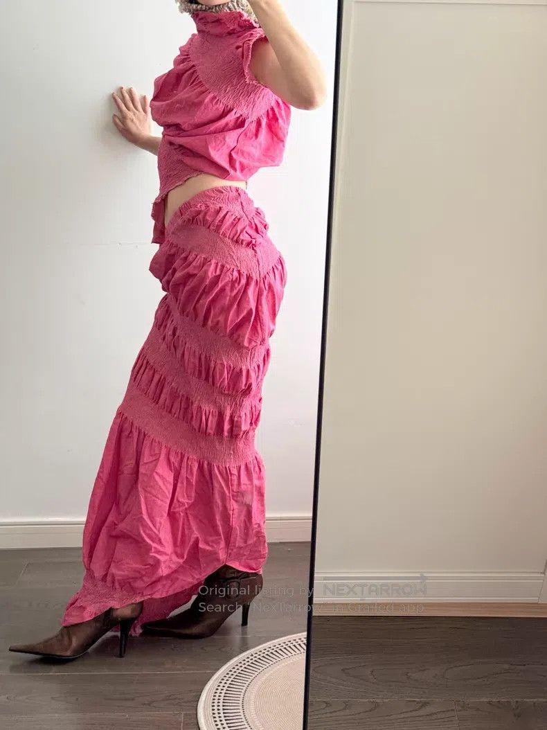 Issey Miyake Issey Miyake Pink Irregular Ruched Set (Top & Long Skirt) Size M / US 6-8 / IT 42-44 - 5 Thumbnail