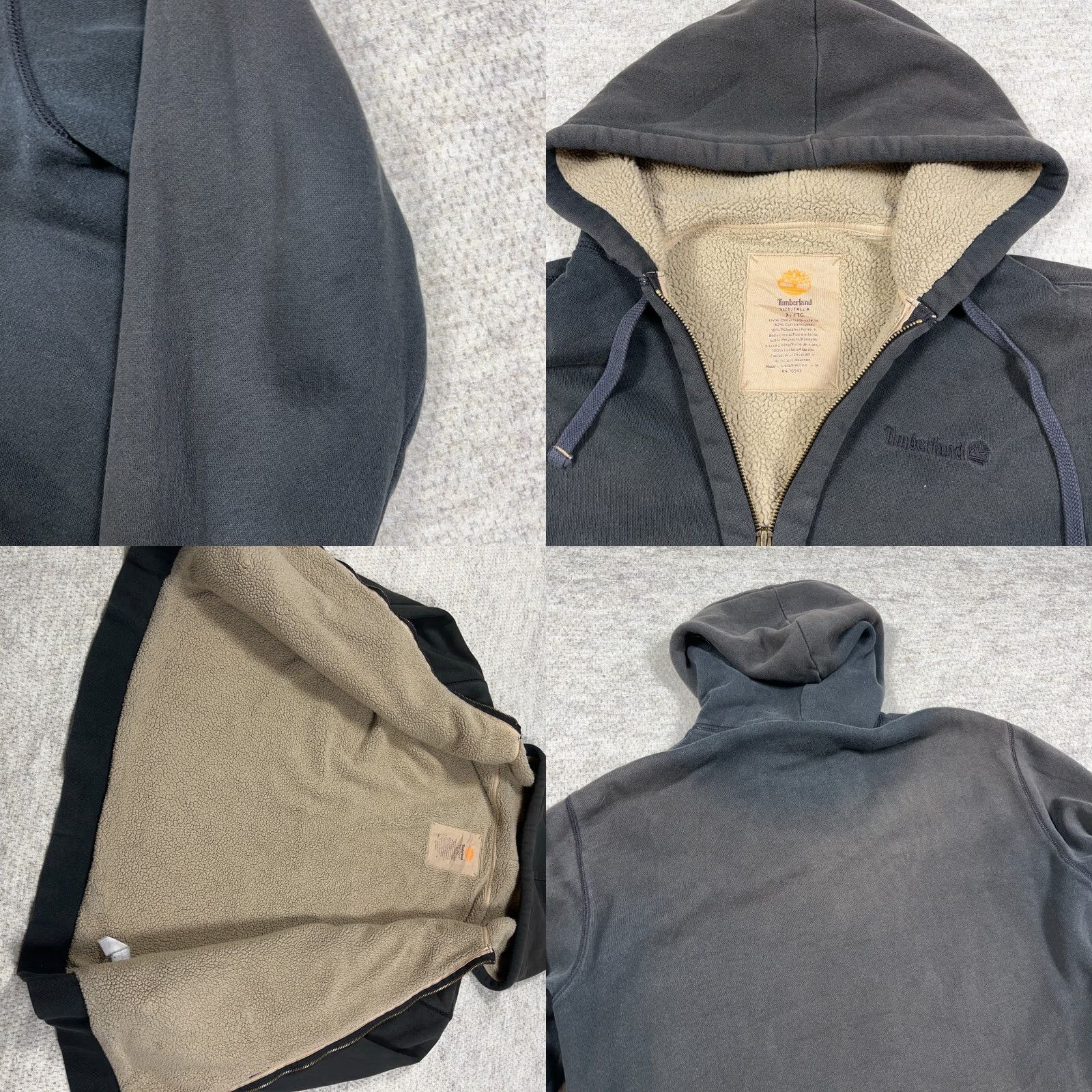 Timberland VINTAGE Timberland Hoodie Men XL Black Full Zip Sherpa Lined Jacket Sun Faded Size US XL / EU 56 / 4 - 8 Thumbnail