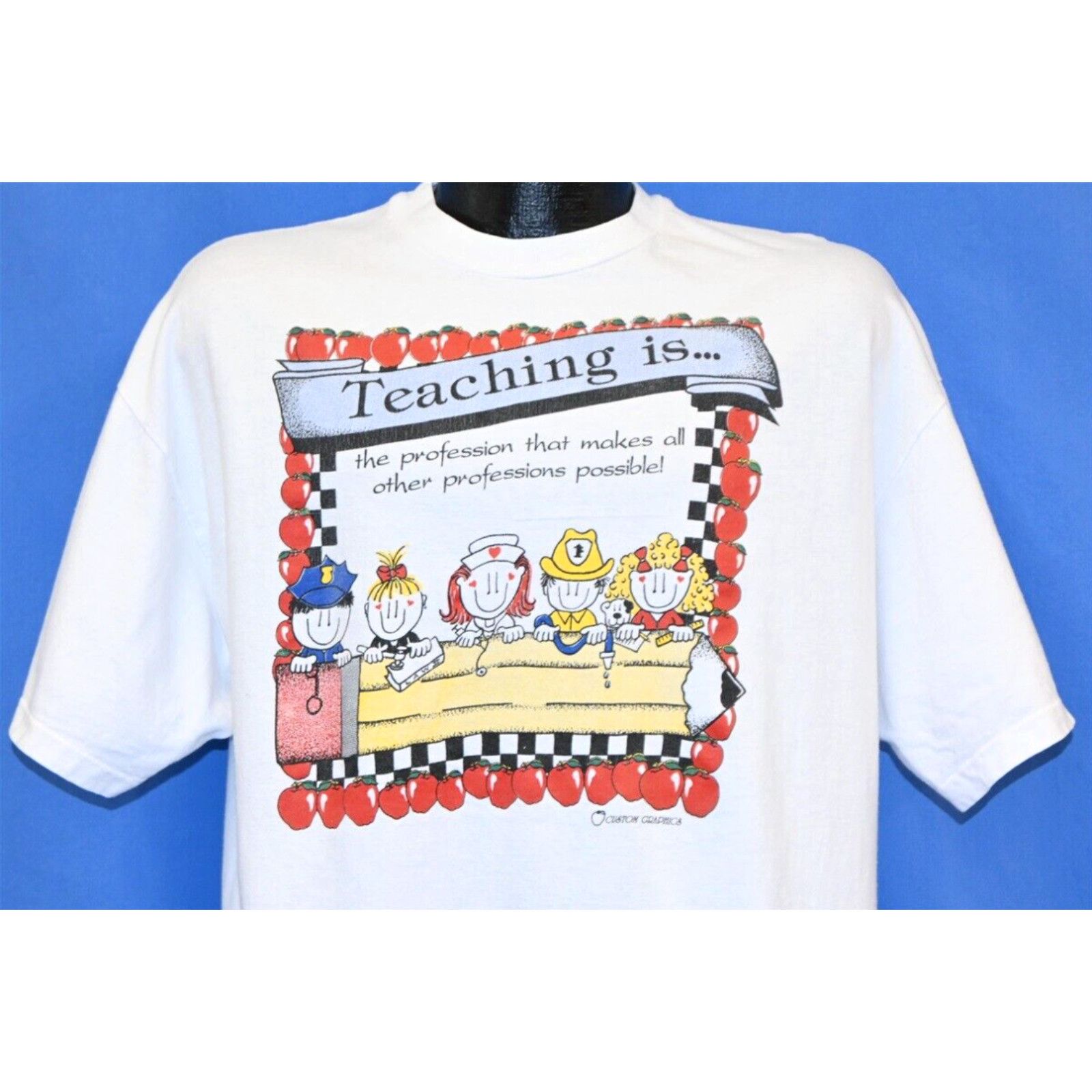 image of Hanes VTG 90's Teaching Makes All Professions Possible Teacher Appreciation T-Shirt XL in White