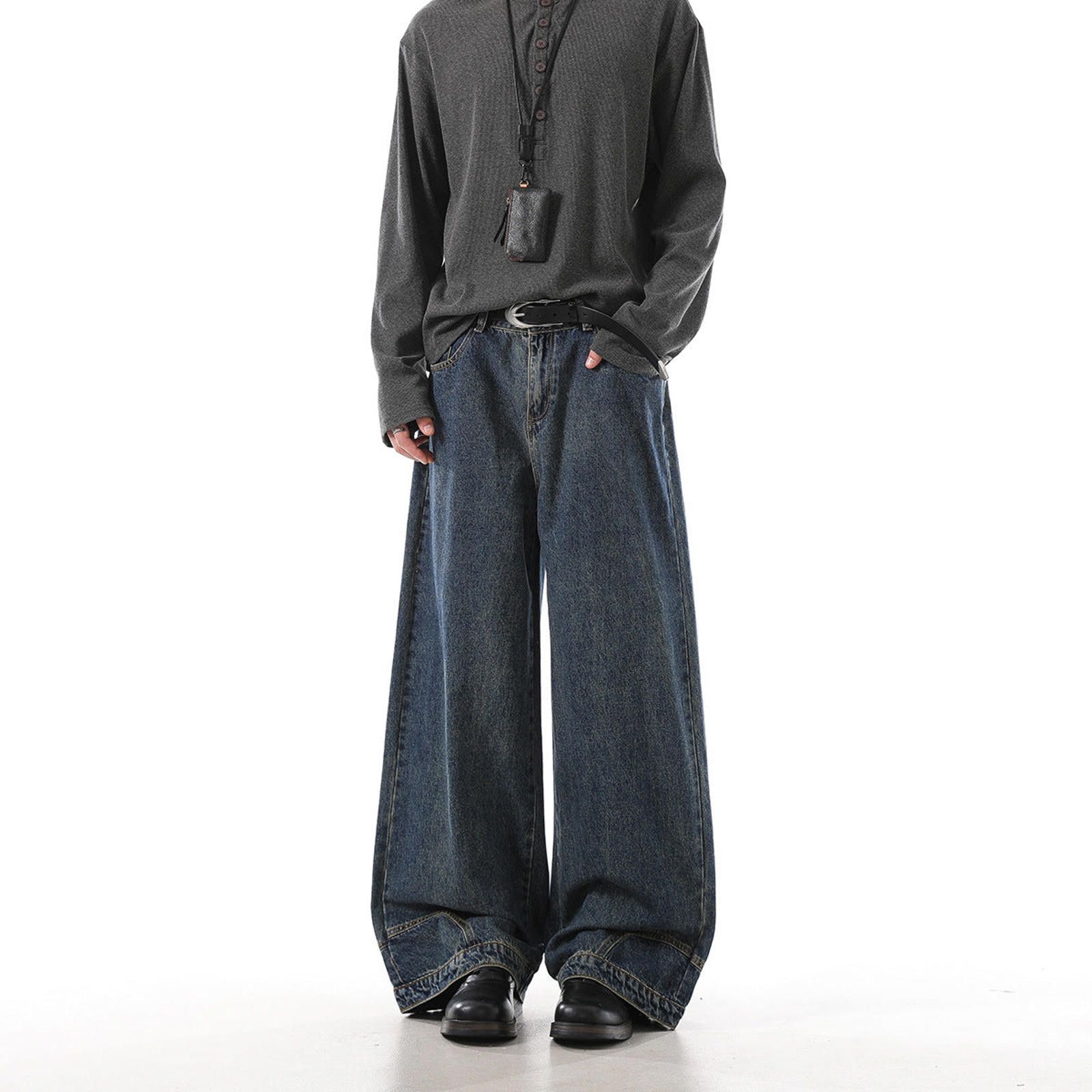 Vintage Dark Blue Wide Leg Denim Jeans, Baggy Relaxed Fit Jeans Size US 30 / EU 46 - 3 Thumbnail