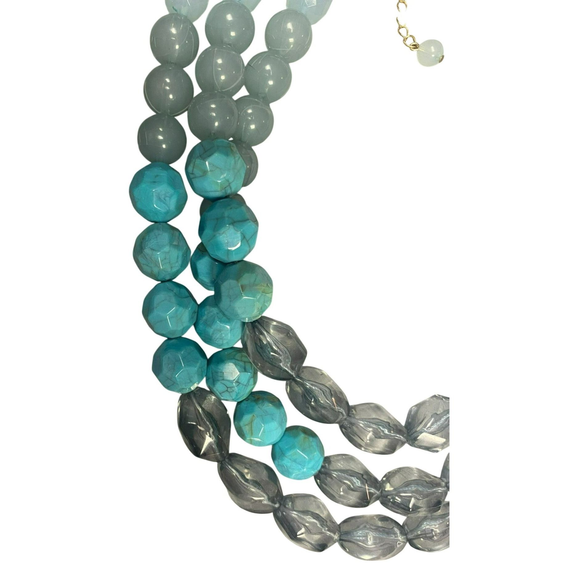 Other Three Stranded Chunky Aqua & Gray Beaded Necklace With 18 in Size ONE SIZE - 3 Thumbnail