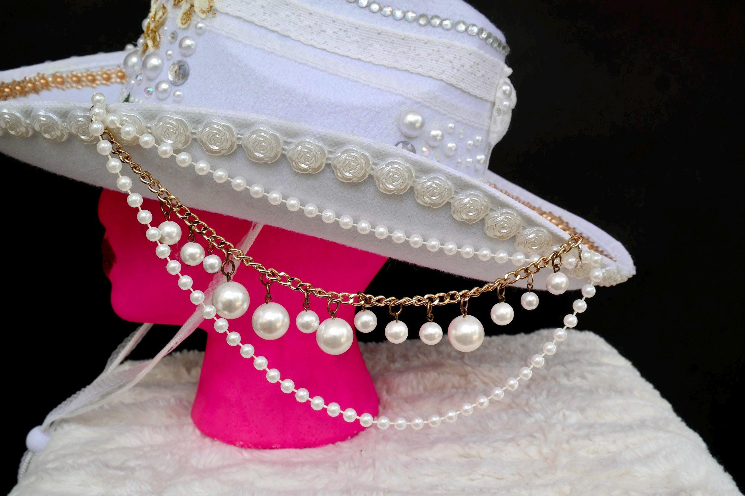 Handmade Flowers & Pearls Cowgirl Hat Size ONE SIZE - 8 Thumbnail