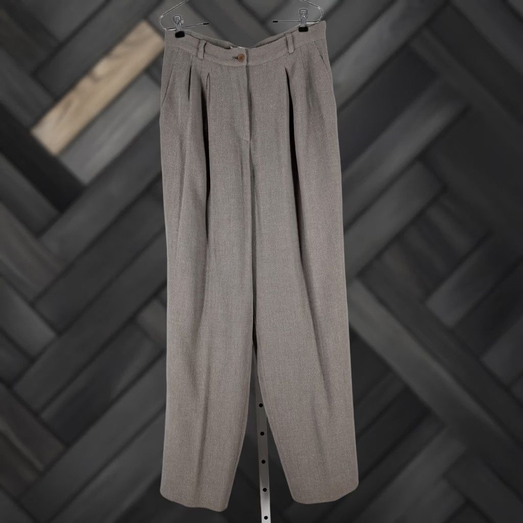 Giorgio Armani VINTAGE Giorgio Armani Trousers Wool Tweed Pleated Wide-Leg Italy 46 12 W30 Women Pants Wool Tweed High-Rise Wide-Leg Natural Beige 80s 90s Womens Size 30" / US 8 / IT 44 - 1 Thumbnail