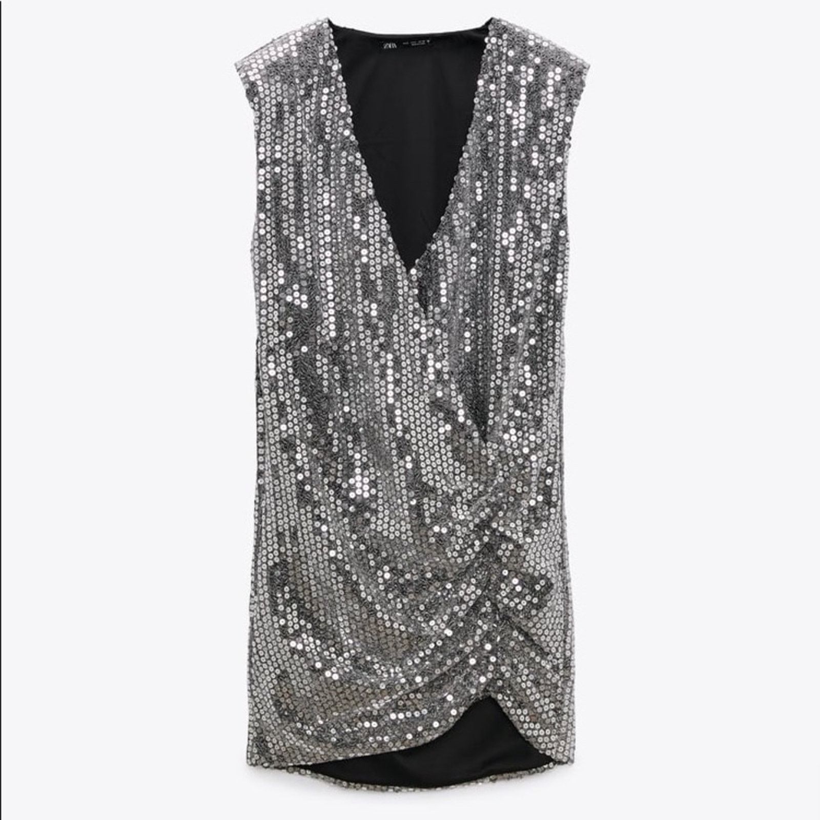 Zara ZARA BLOGGER FAVORITE DRAPED SEQUIN DRESS SILVER Size XS / US 0-2 / IT 36-38 - 11 Thumbnail