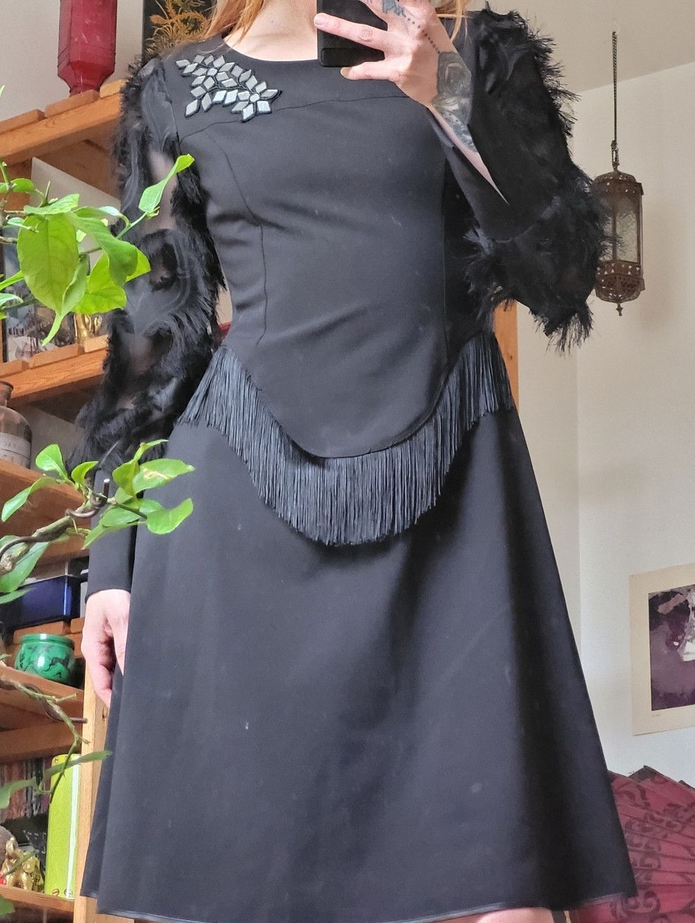 Other Save The Queen Black Long Sleeve Fringe & Feather Dress - S Size S / US 4 / IT 40 - 7 Thumbnail