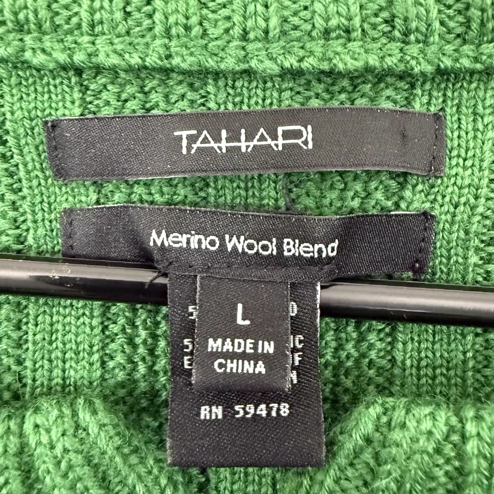 Vintage TAHARI Sweater Women's Large Green Cardigan Ribbed Merino Wool Blend Snap Size L / US 10 / IT 46 - 2 Thumbnail
