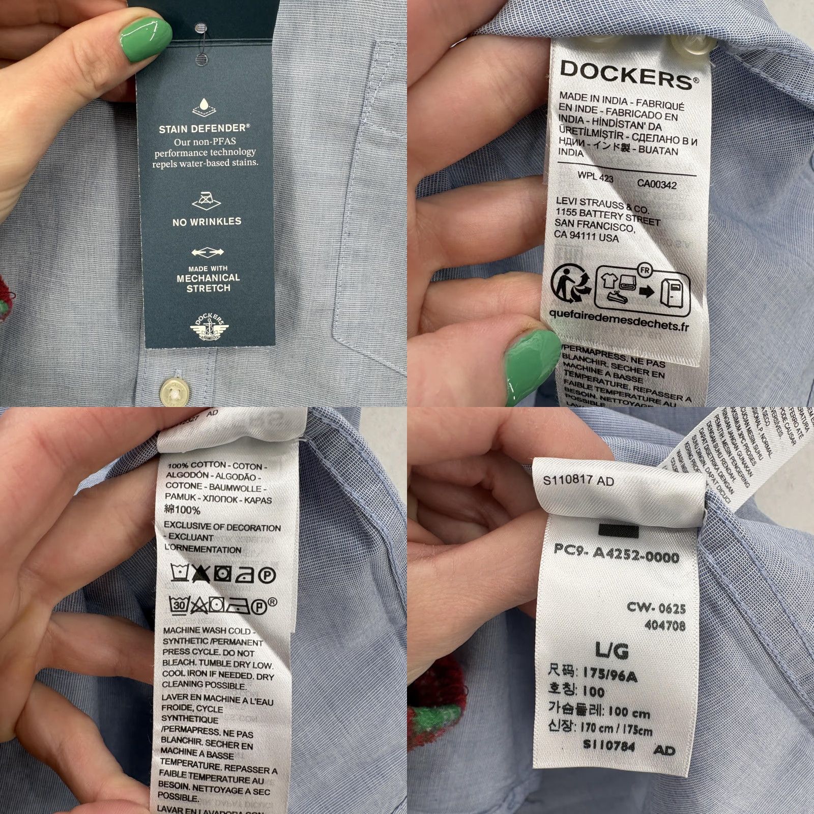 Dockers Dockers Dress Shirt Mens Large Blue Gingham Classic Fit Stain Defender Preppy Size 42R - 8 Thumbnail