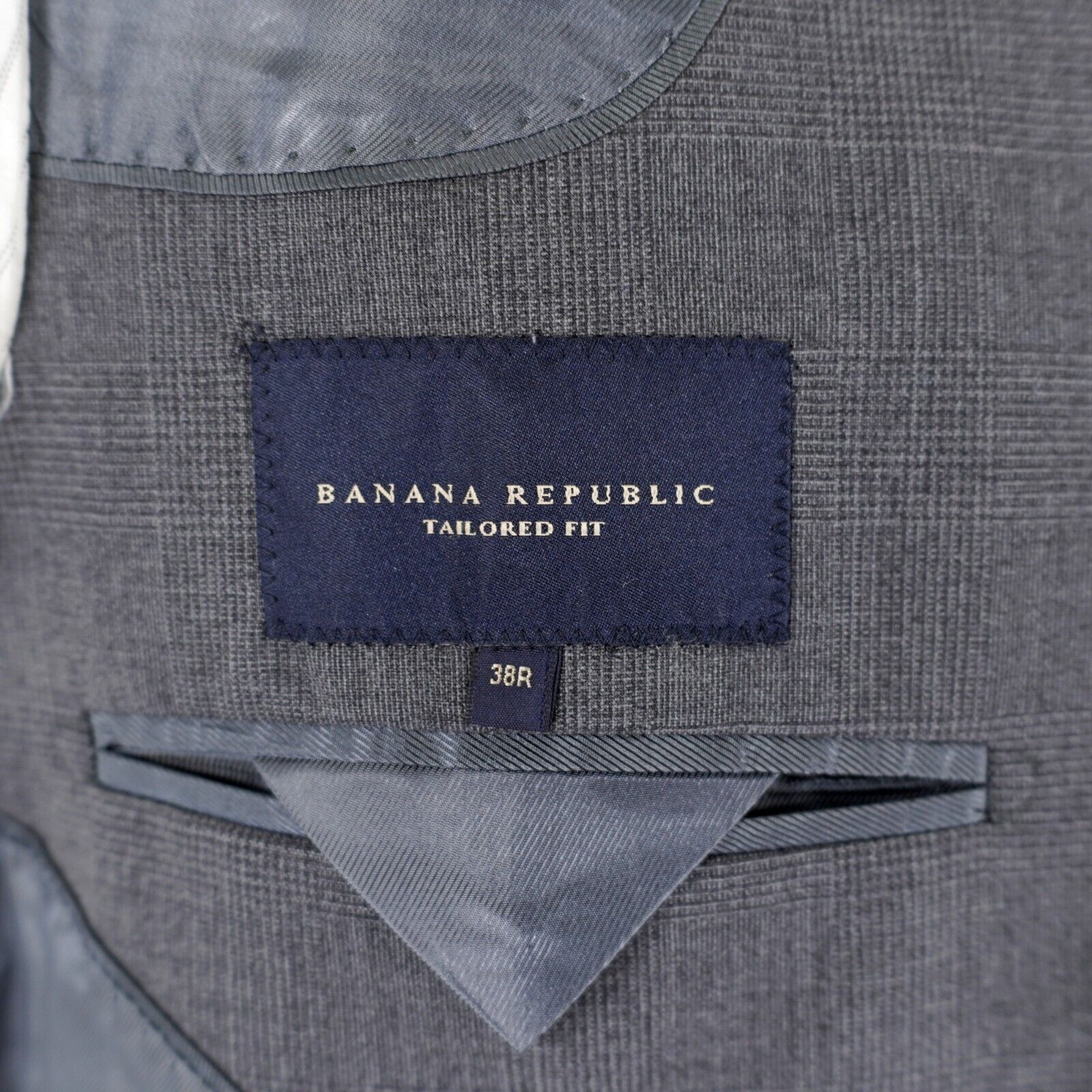 Banana Republic Banana Republic Tailored Fit Wool Gray Glen Plaid W/ Blue 1 Size 36R - 8 Thumbnail