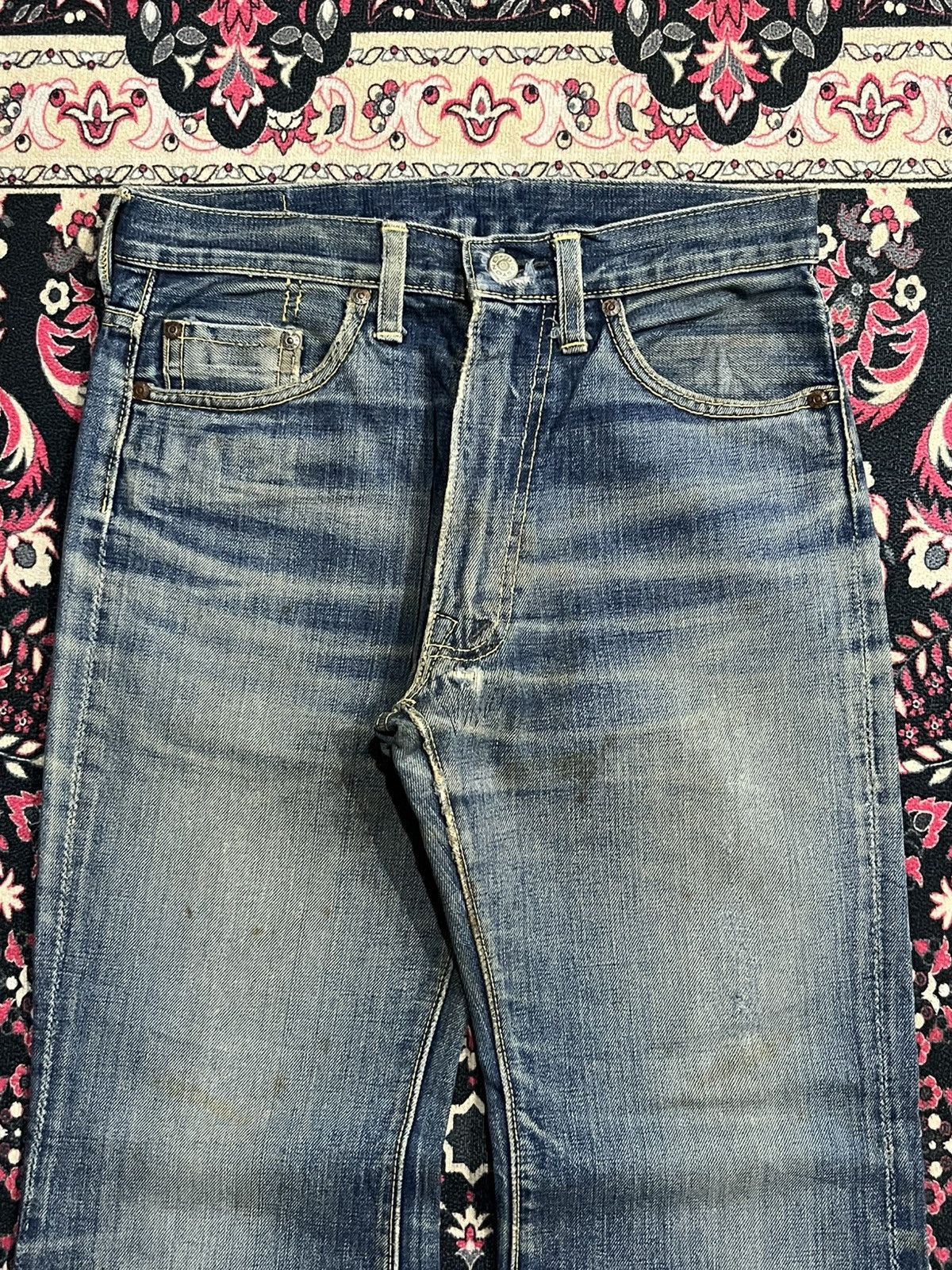 Vintage Vintage 70s Big Stone Bell Bottom Blue Washed Flare Jeans Size US 31 - 4 Thumbnail