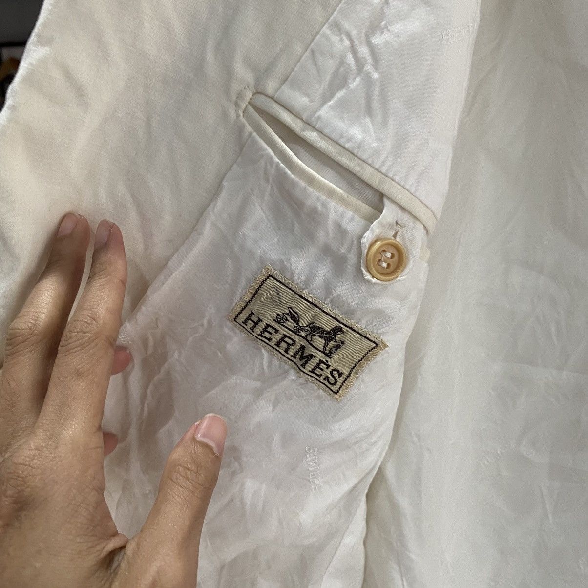 Hermes Hermes Linen Blazer Jacket Cream White Size M Size 48R - 12 Thumbnail