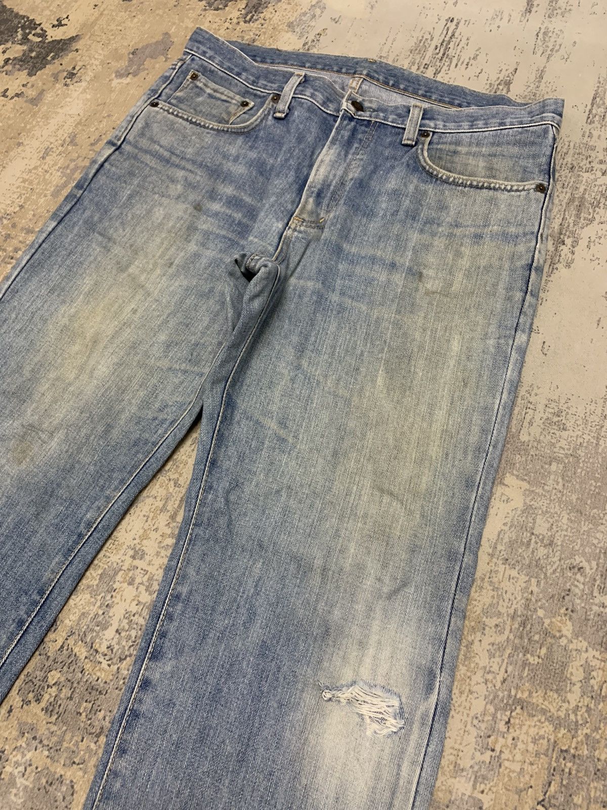 Edwin Vintage EDWIN 403 Distressed Ripped Denim Jeans 35x29.5 Size US 35 - 3 Thumbnail