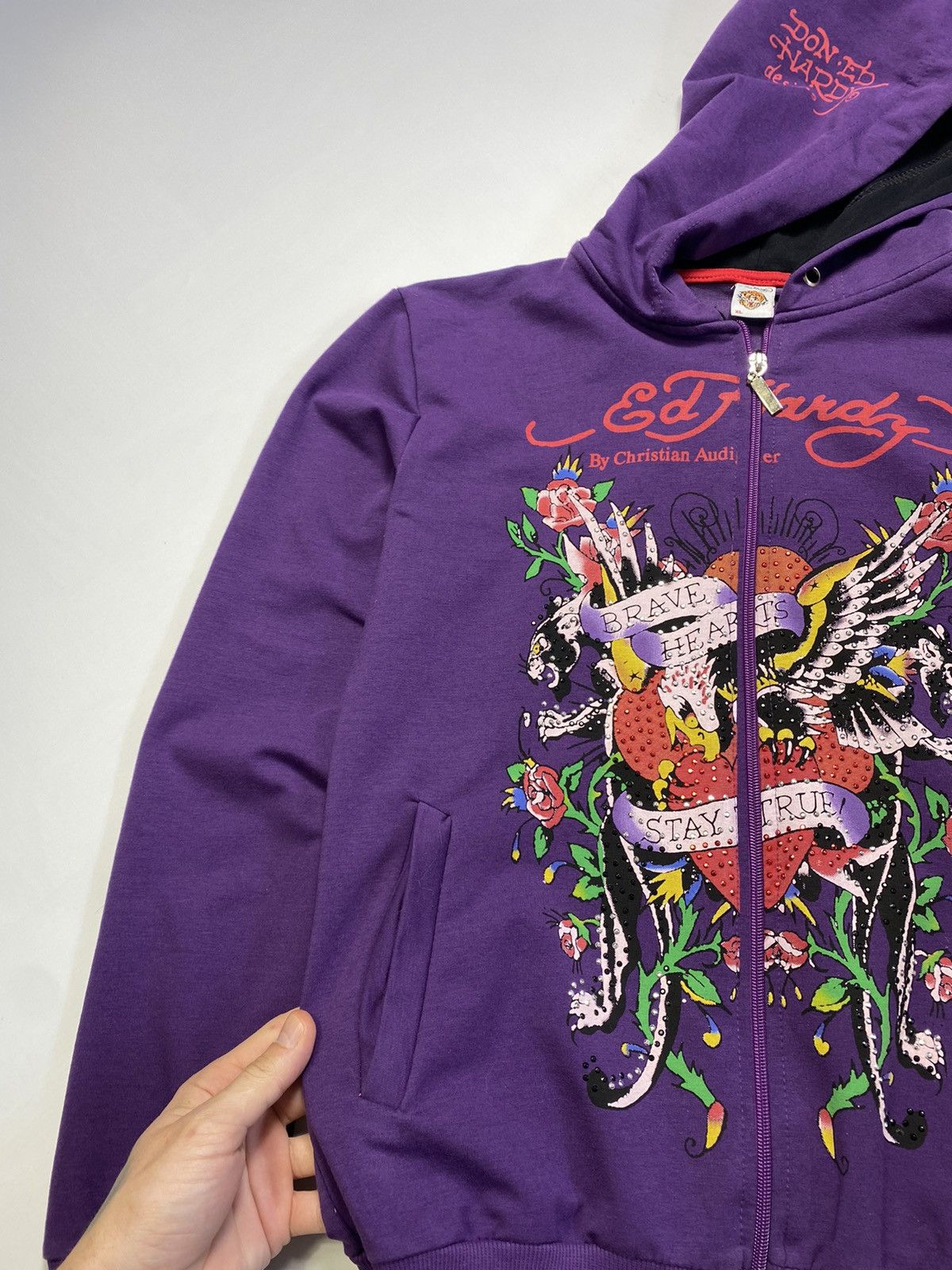 Ed Hardy Vintage Ed hardy Y2K big logo rhinestones zip hoodie Size L / US 10 / IT 46 - 9 Thumbnail