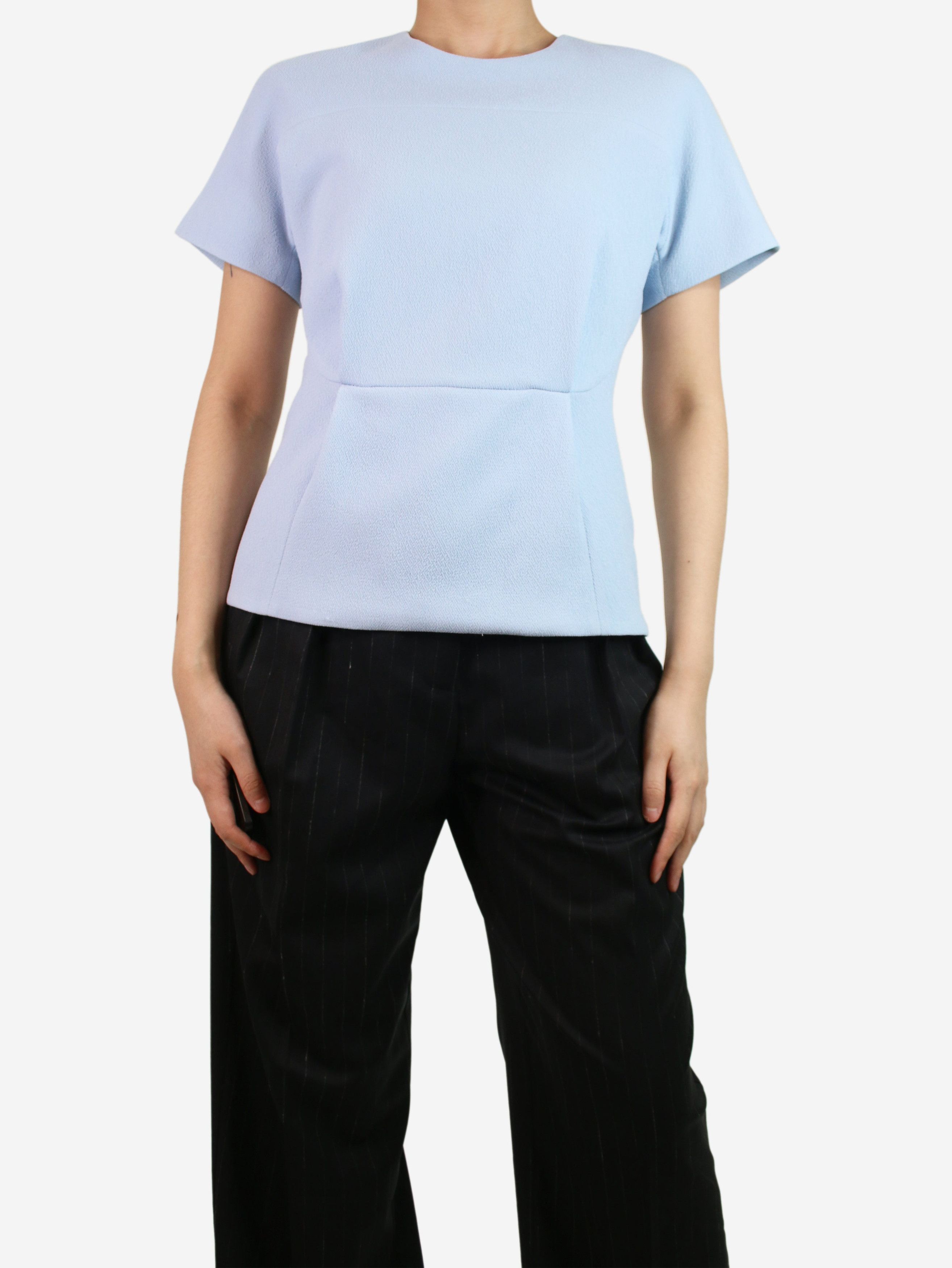 image of Emilia Wickstead Pale Blue Short-Sleeved Crepe Blouse - Size Uk 12, Women's
