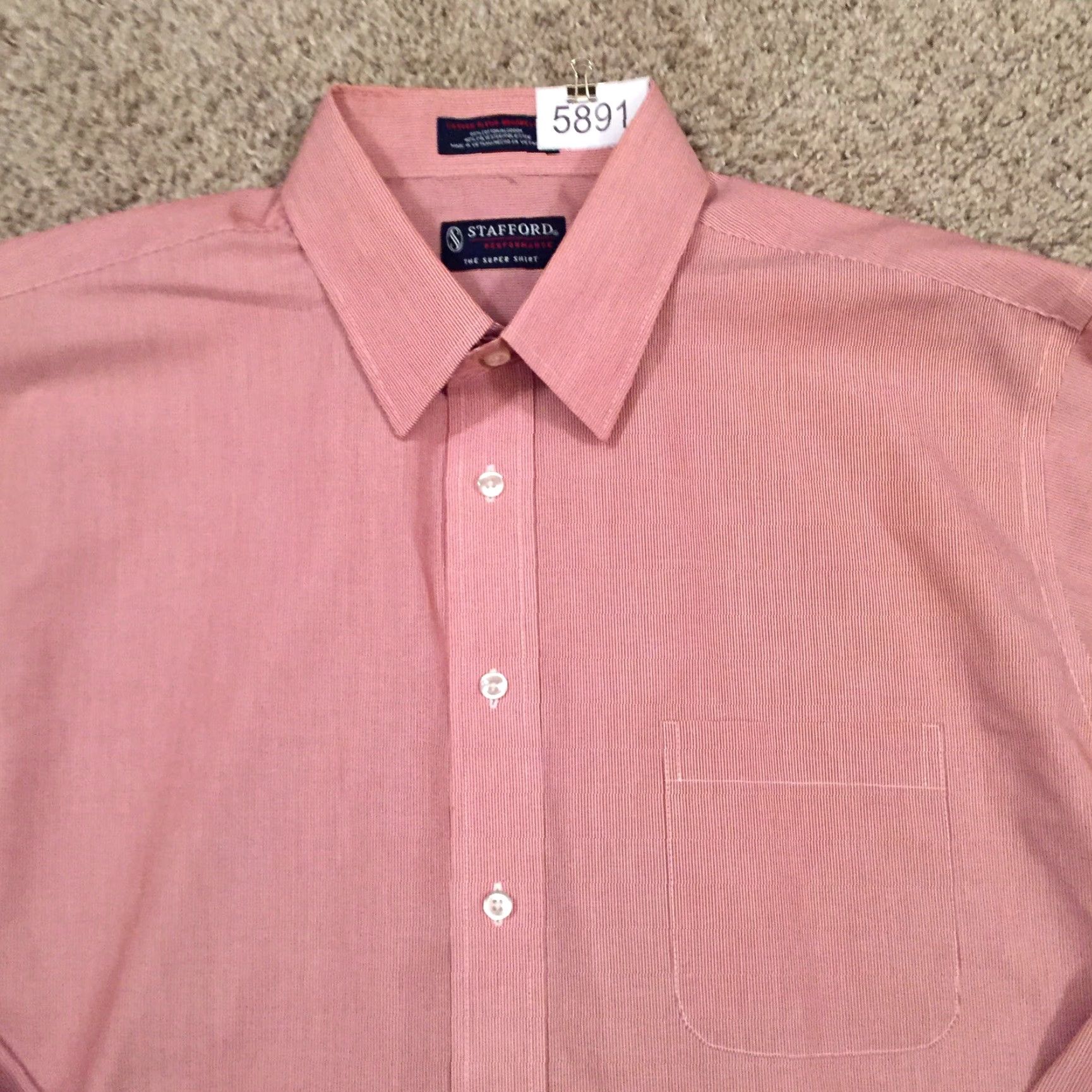 Stafford Stafford Shirt Mens 17.5 Red Striped Long Sleeve Button Up Shirt Mens Red Striped Long Sleeve Button-Front Stafford Size US XXL / EU 58 / 5 - 3 Thumbnail