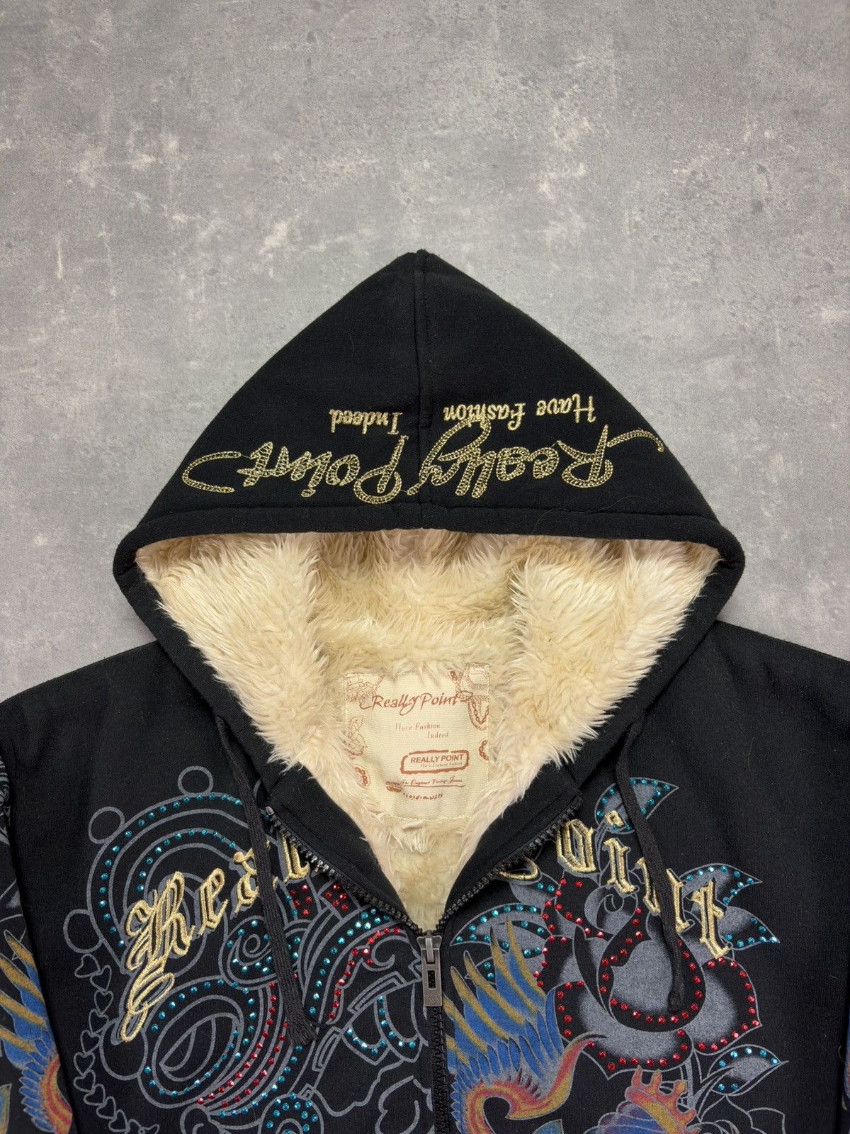 Ed Hardy Really Point Faux Fur Sherpa AOP Printed Zip Hoodie XXL Size US XXL / EU 58 / 5 - 8 Thumbnail
