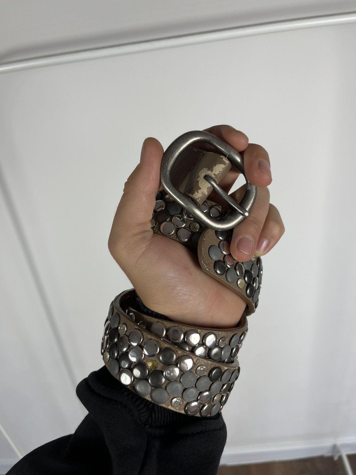Other Vintage Studded Punk Belt 105cm 41in Rock Goth Metal Buckle Size ONE SIZE - 2 Thumbnail