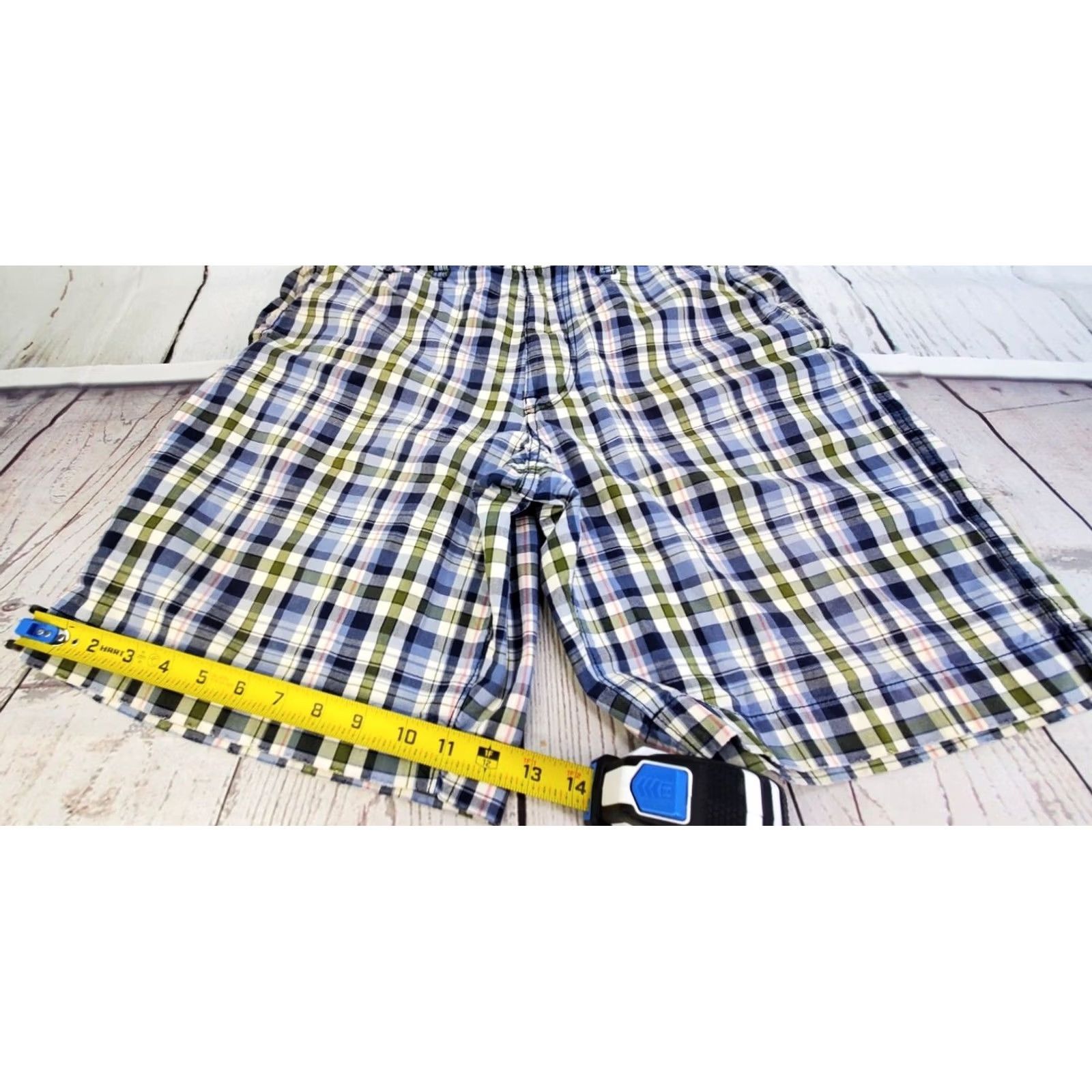 American Eagle Outfitters VINTAGE American Eagle Shorts Men 33 Blue Green Plaid Zip Button Casual Chino Pockets Size US 33 - 2 Thumbnail
