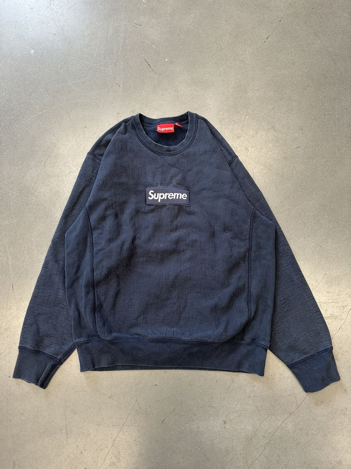 Supreme FW18 Supreme Box Logo Crewneck Navy Grailed