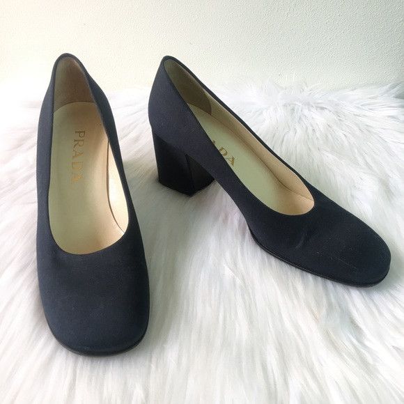 image of Prada O1Mj1Ld1Sgn0324 Heel Shoes In Navy Blue & Cream, Women's (Size 8)