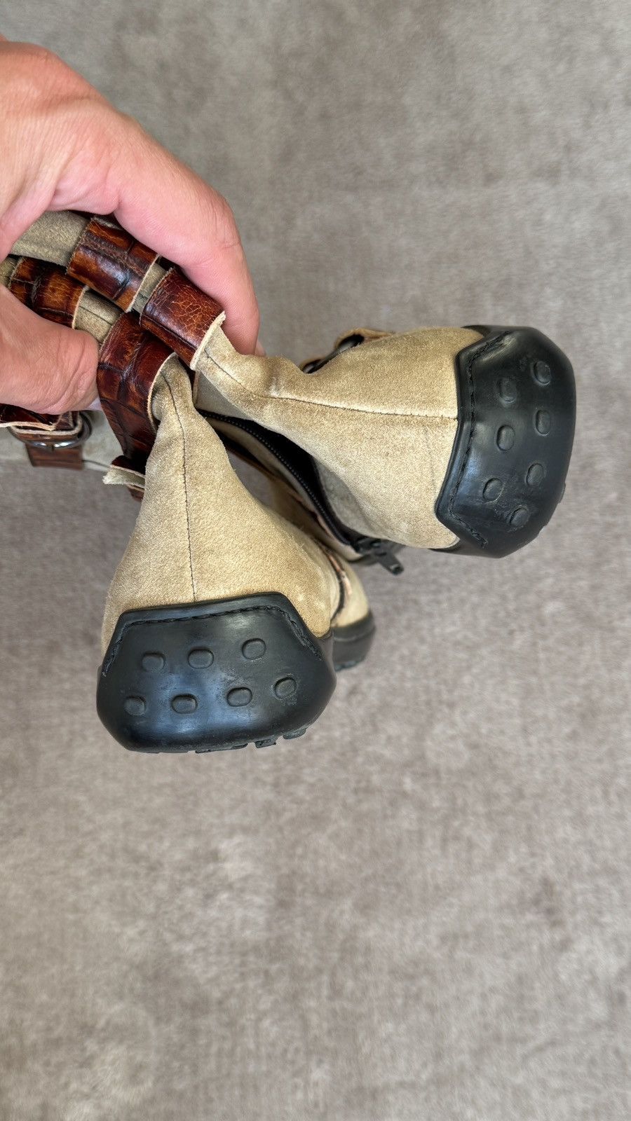 Vintage 00s’ Western Suede Leather Strap Rabbit Fur Boots gucci tods Size US 8.5 / IT 38.5 - 5 Thumbnail