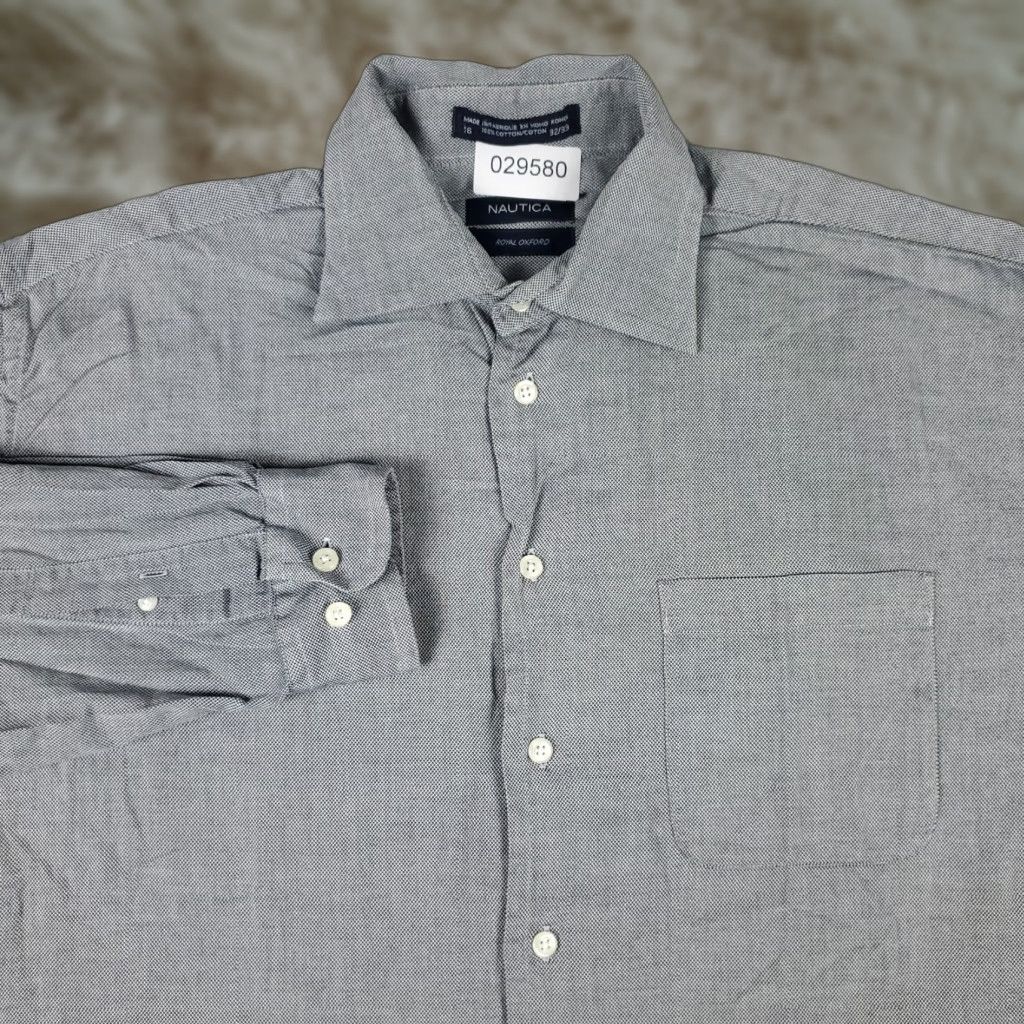 Nautica Nautica Dress Shirt Mens Size 16 Gray Button Up Long Sleeve Classic Business Casual Formal 100% Cotton Men's Shirt Size 42R - 1 Thumbnail