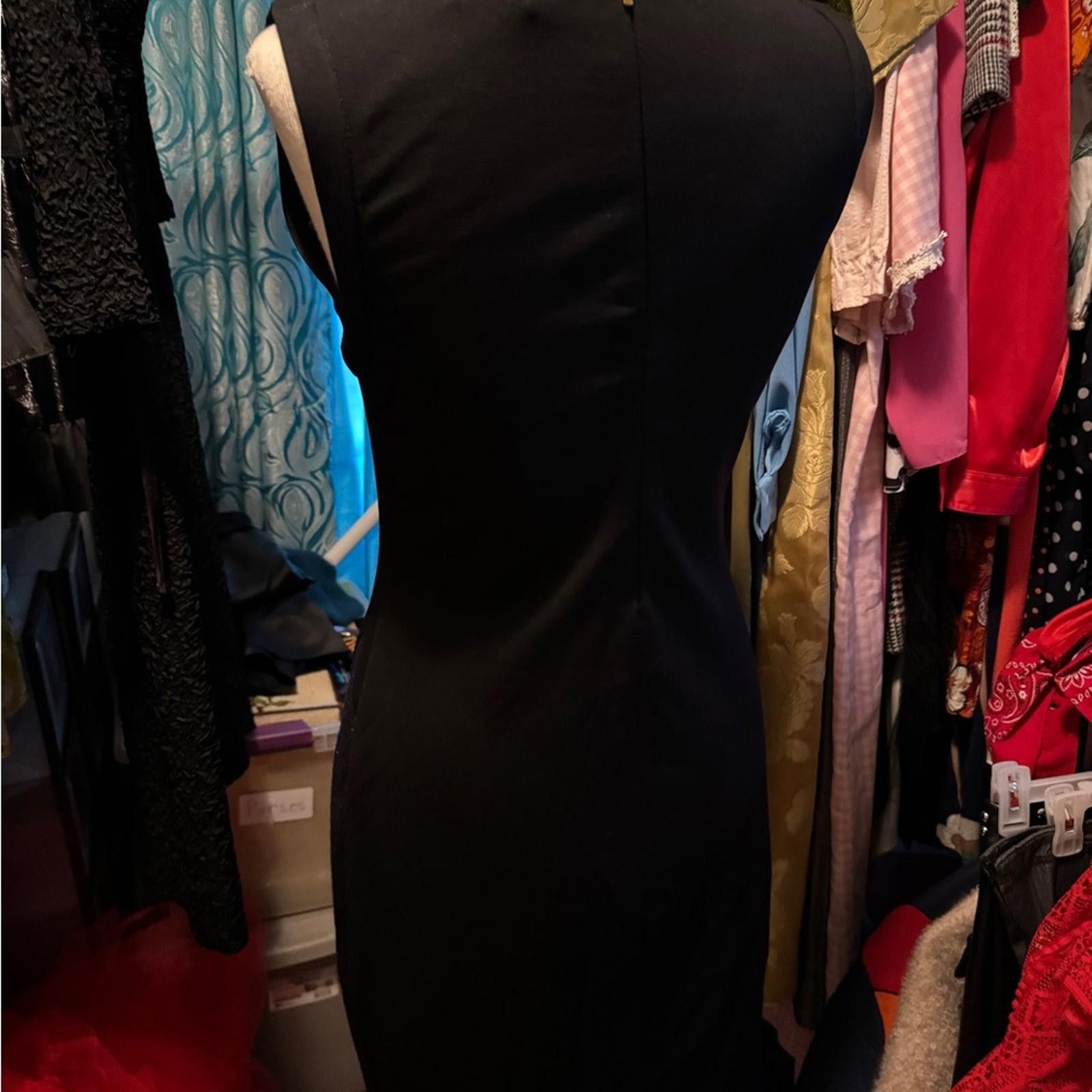 Designer MNG Black Gold Indigo Sheath Mini Dress Sleeveless Crew Neck Size S / US 4 / IT 40 - 5 Thumbnail
