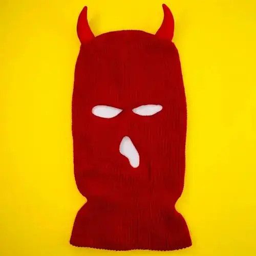 Handmade Red Devil Horns Skimask Balaclava Beanie Cap face cover mask Size ONE SIZE - 1 Thumbnail
