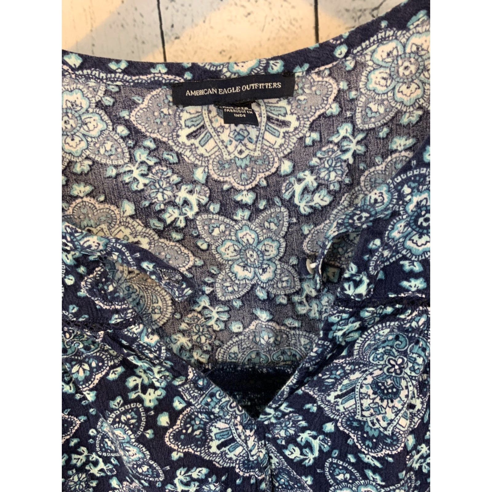 American Eagle Outfitters American Eagle Outfitters Dress Women's 2XS Short Sleeve 3/4 Floral Paisley Blue Shirt Dress Womens Boys Girls Adult XS? Size XXS / US 00 / IT 34 - 3 Thumbnail