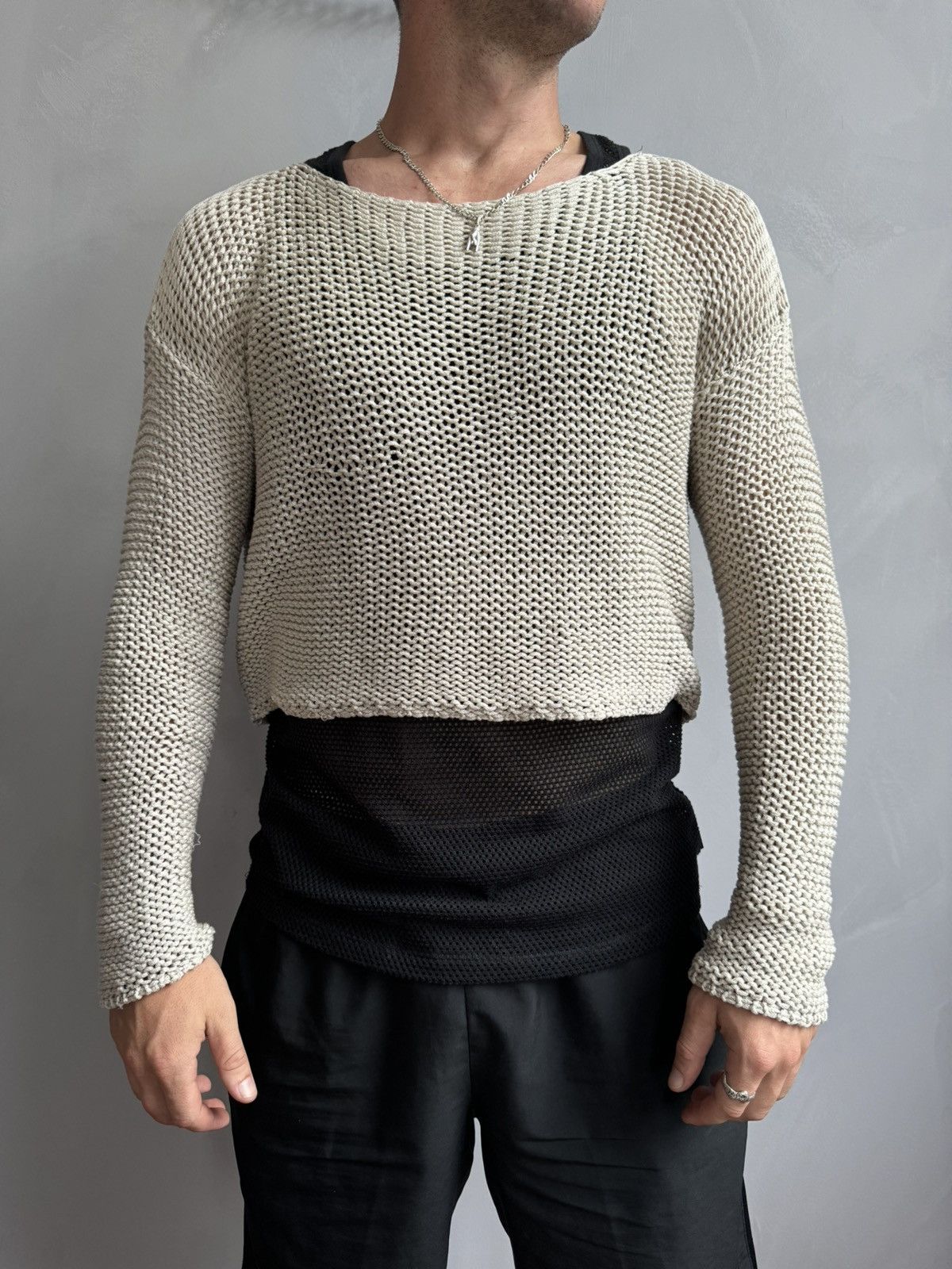 Japanese Brand SALE💣💣 VINTAGE ARCHIVE Y2K JPG STYLE MESH STRIPED SWEATER Size US M / EU 48-50 / 2 - 1 Thumbnail