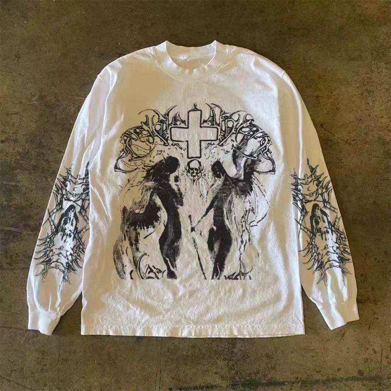 Japanese Brand White street casual retro skull print long-sleeved t-shirt Size US M / EU 48-50 / 2 - 1 Thumbnail
