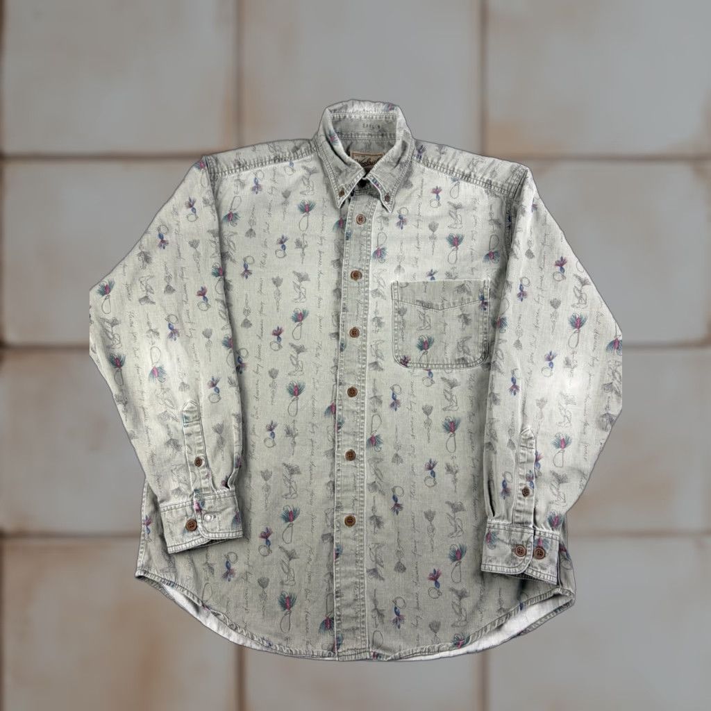 Vintage VINTAGE Woolrich Shirt Men M Brown Button-Up Fly Fishing Lures Print Graphic Print Long Sleeve Button-Down Collared Mens Size US M / EU 48-50 / 2 - 1 Thumbnail
