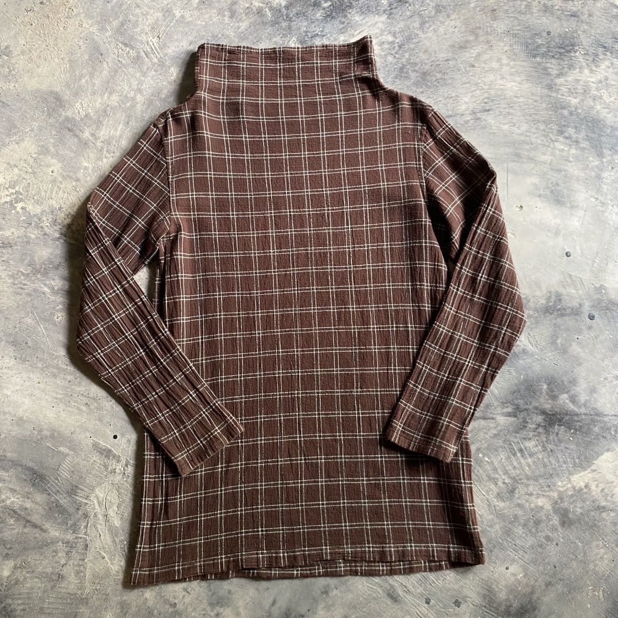 Issey Miyake Plantation Brown Plaid Long Sleeve Hoodie Top Size M / US 6-8 / IT 42-44 - 8 Thumbnail